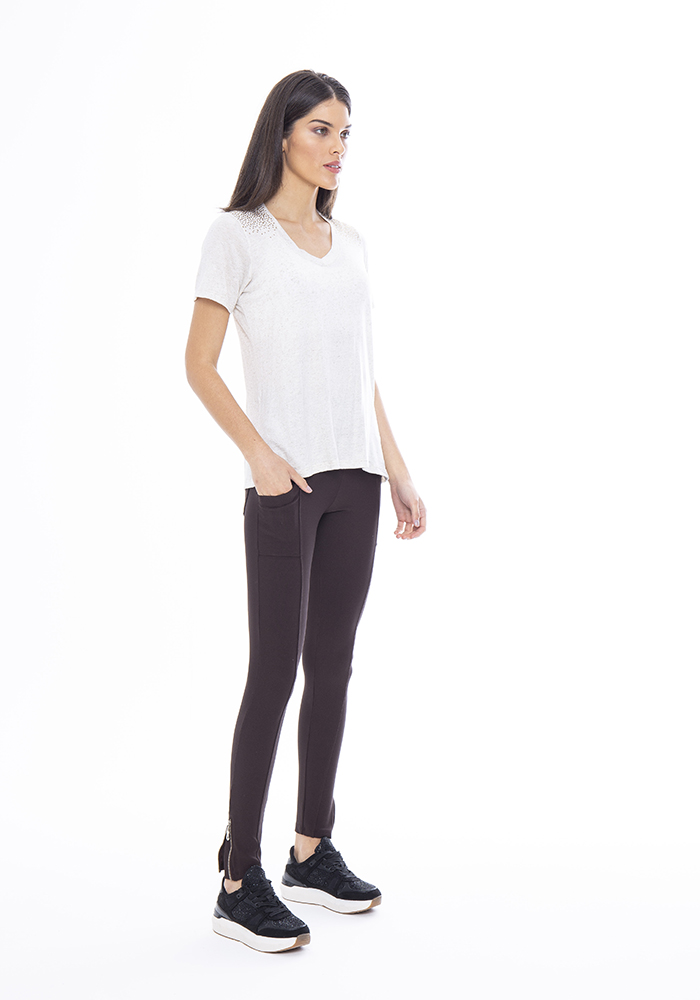 Legging Montaria Zíper na Barra Marrom 01