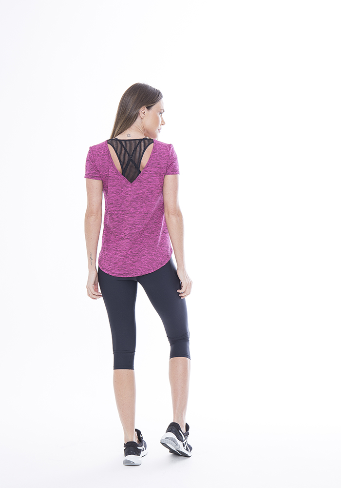 Blusa Alongada com Tela Mescla Rosa 32 / Preto