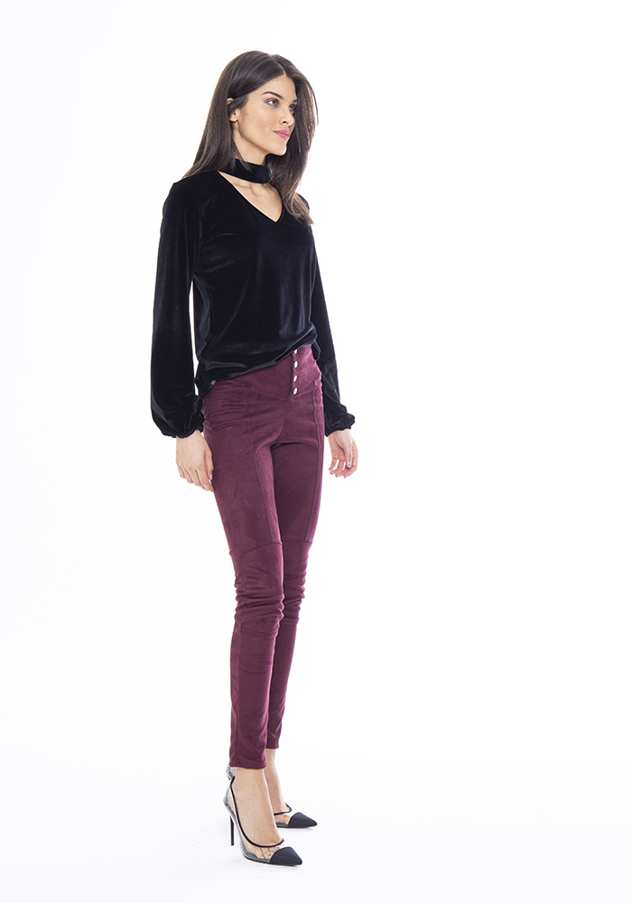 Blusa Manga Longa Aveludada Preto