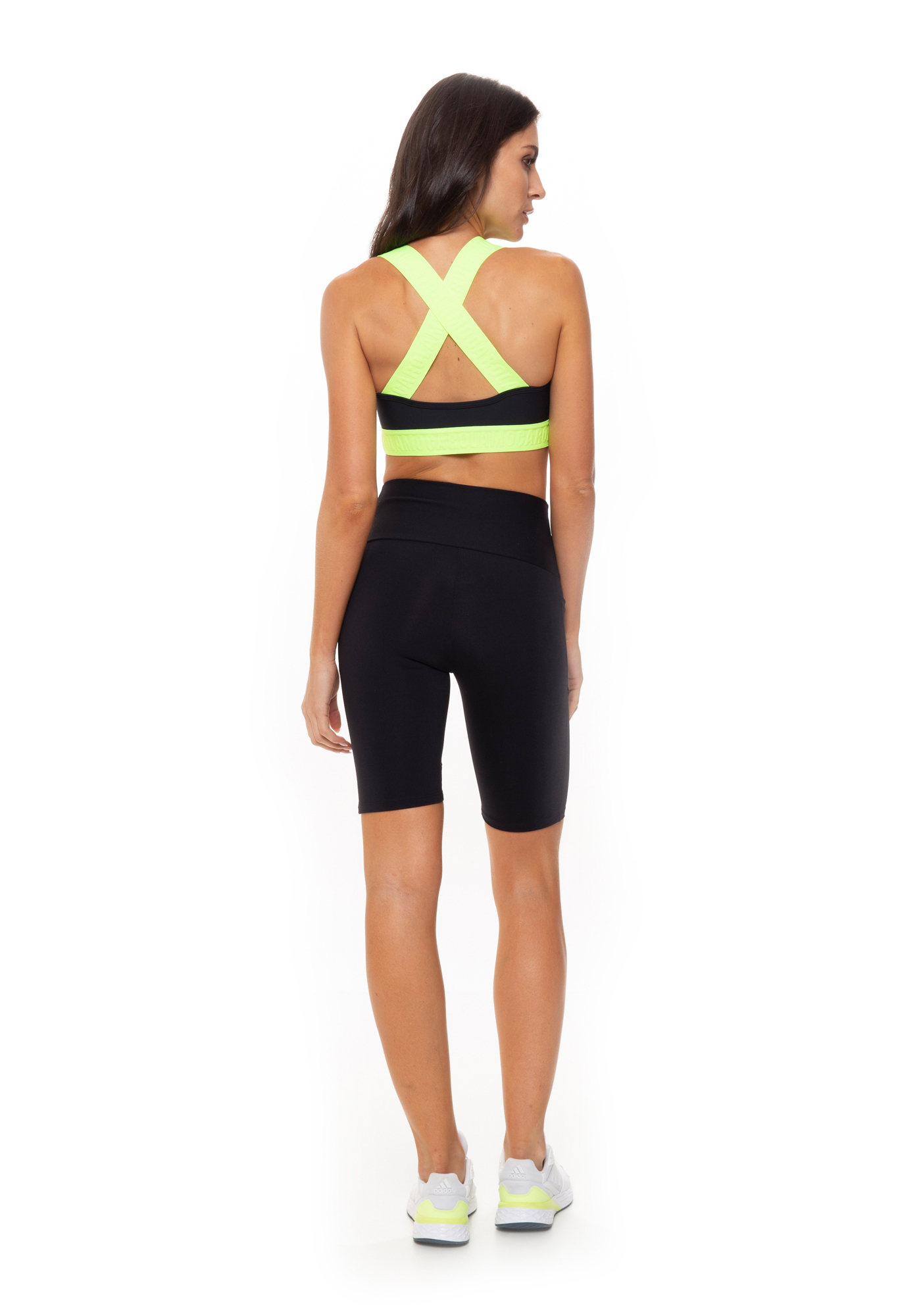 Ciclista com Bolso Lateral e Recorte em Dry Preto / Amarelo 95