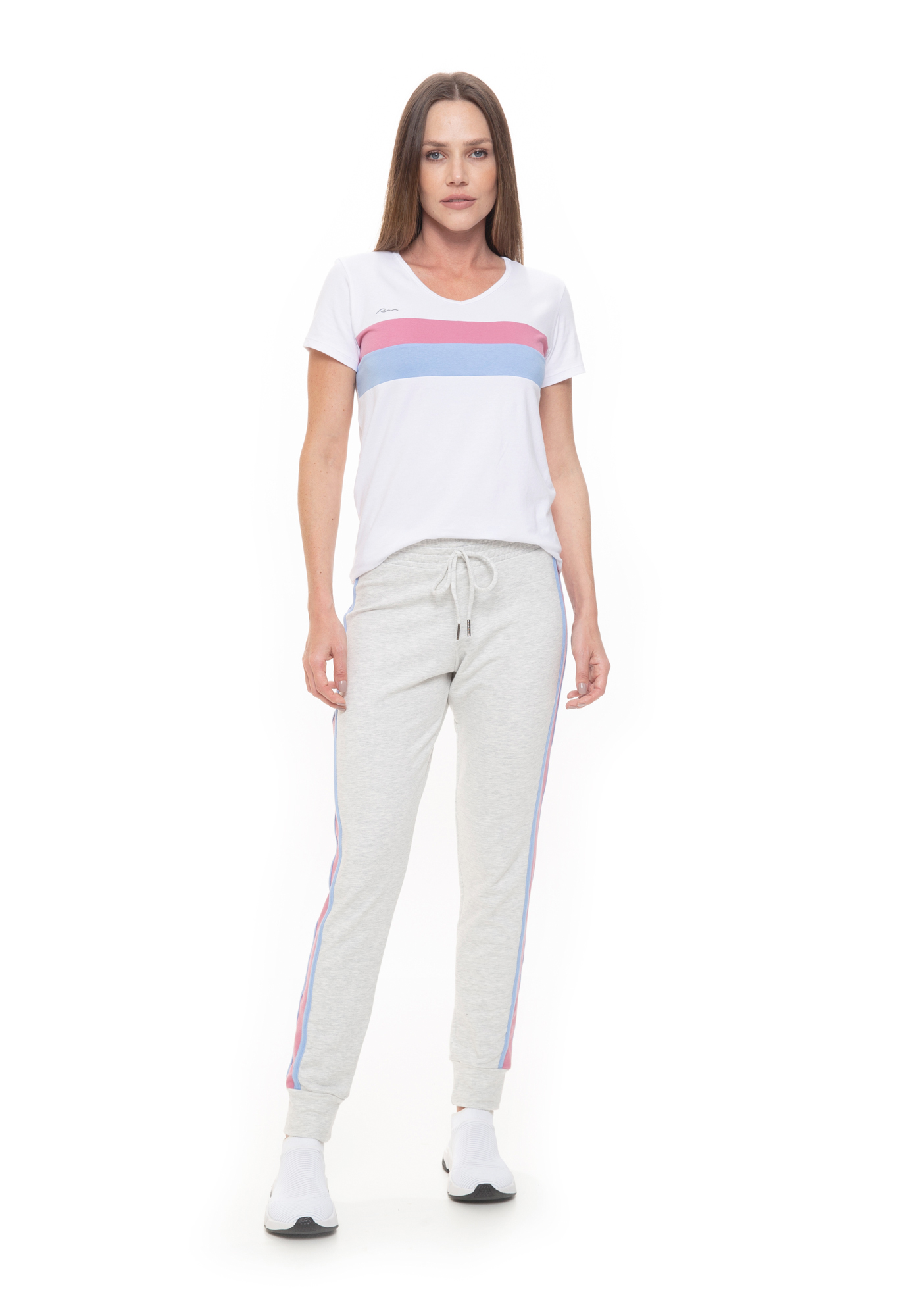 Calça Jogger Listras Mescla 76 / Rosa 24
