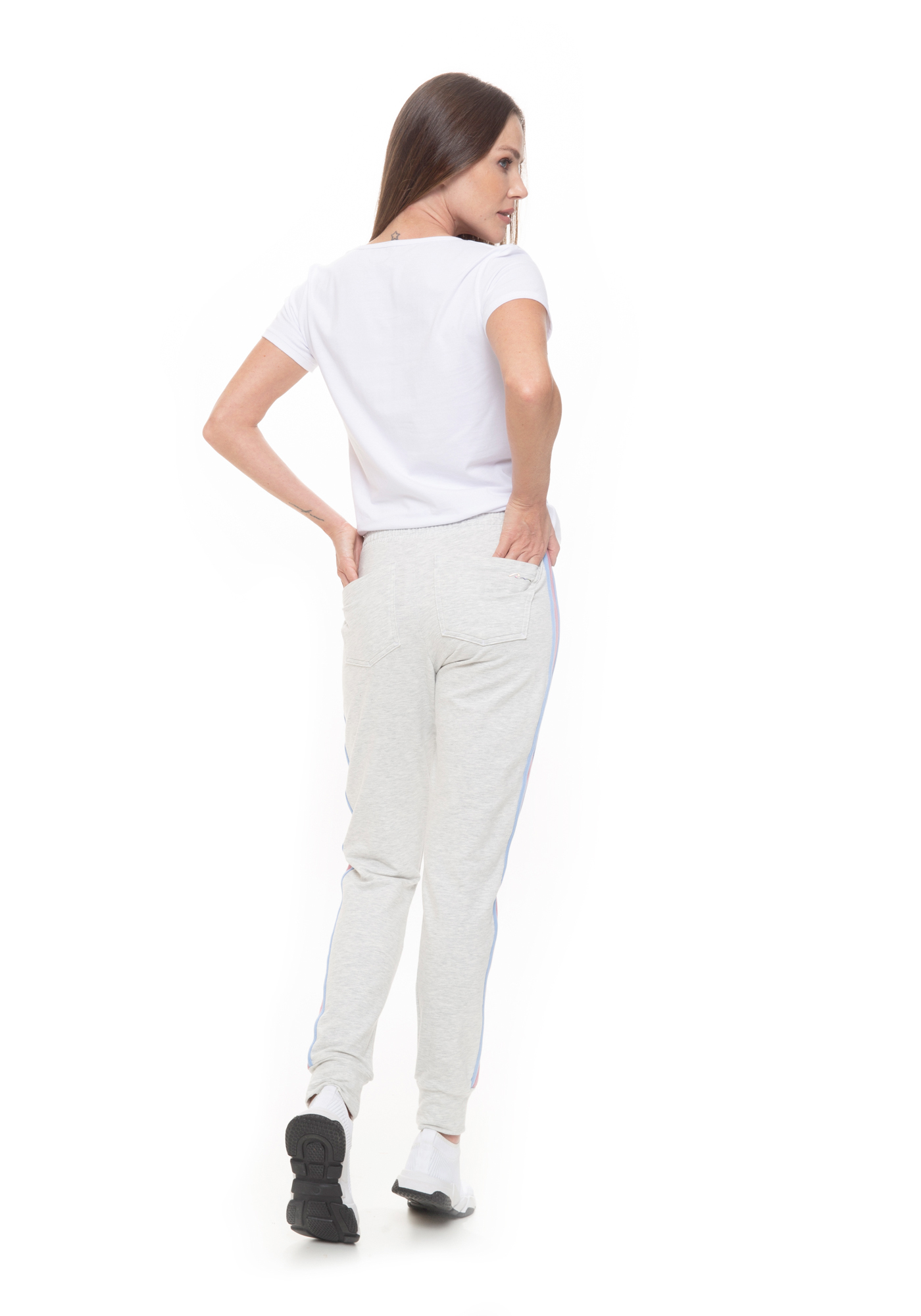 Calça Jogger Listras Mescla 76 / Rosa 24