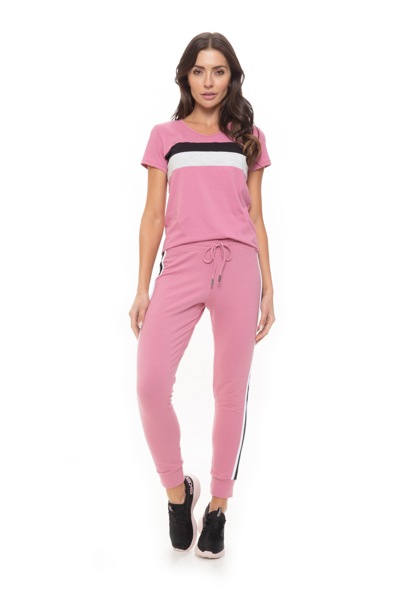 Calça Jogger Listras Rosa 24 / Preto