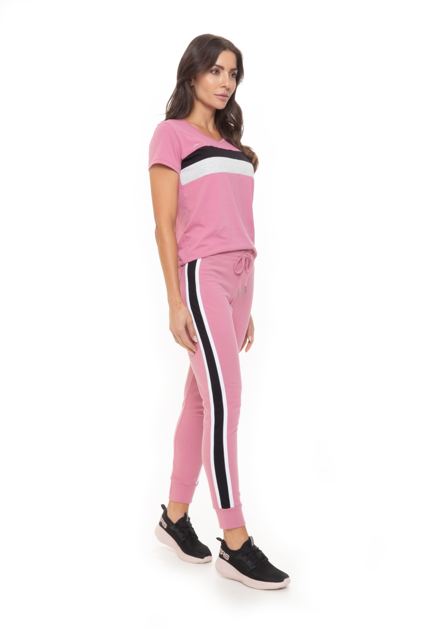 Calça Jogger Listras Rosa 24 / Preto