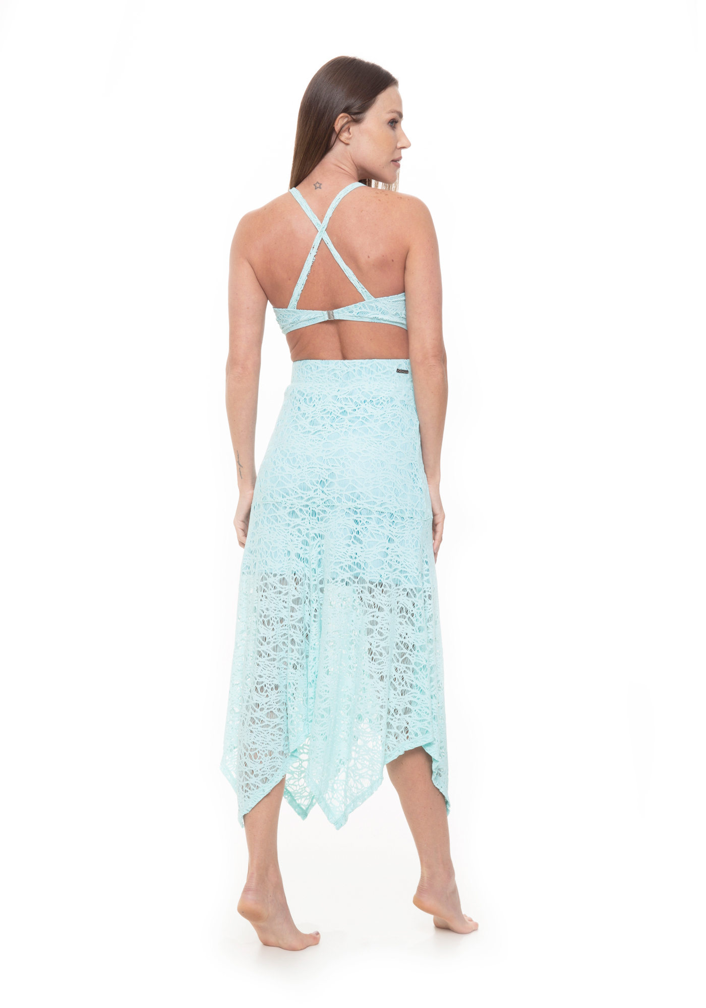 Saia Midi de Malha Renda Azul 35