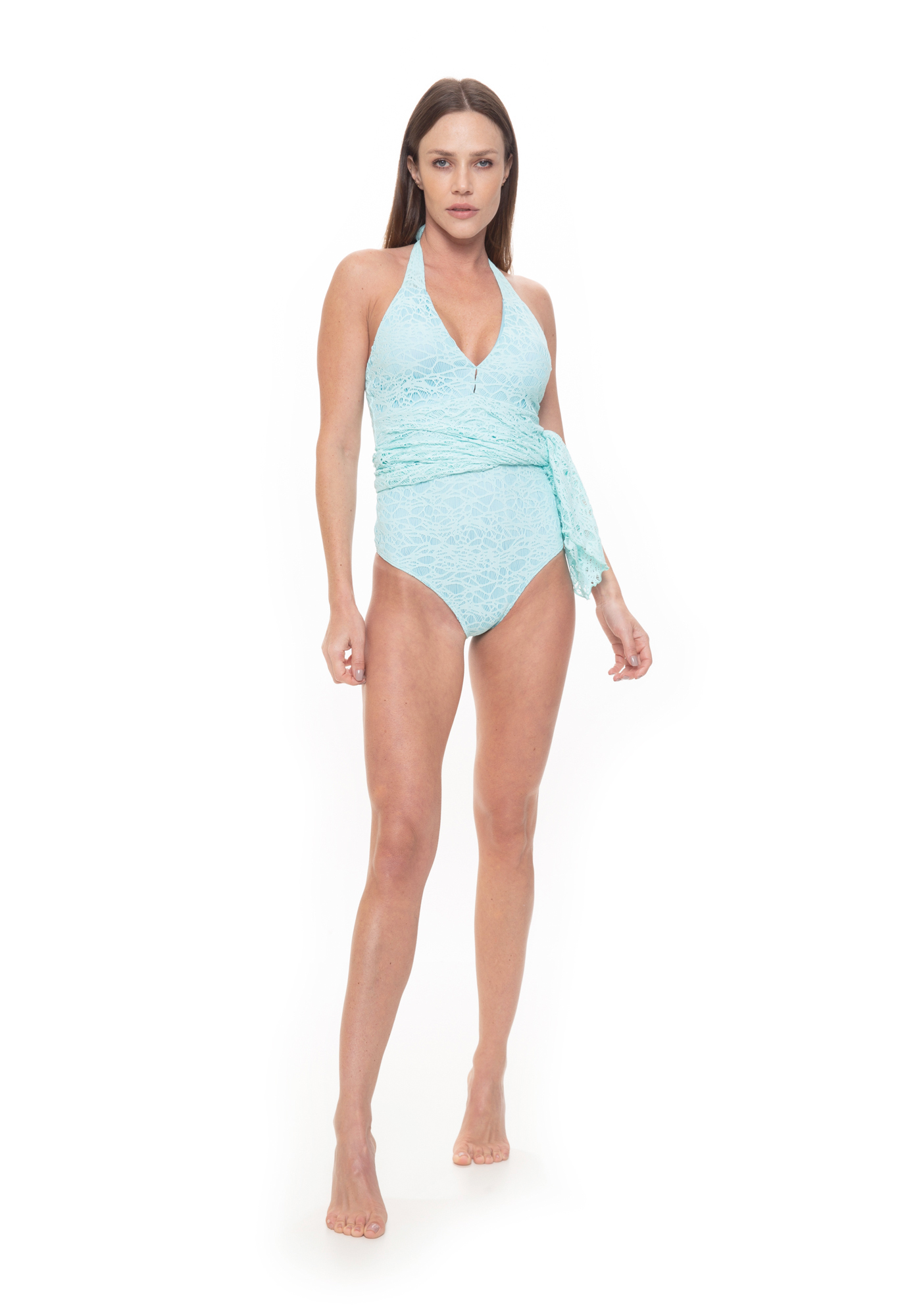 Maiô Vestido de Malha Renda Azul 35