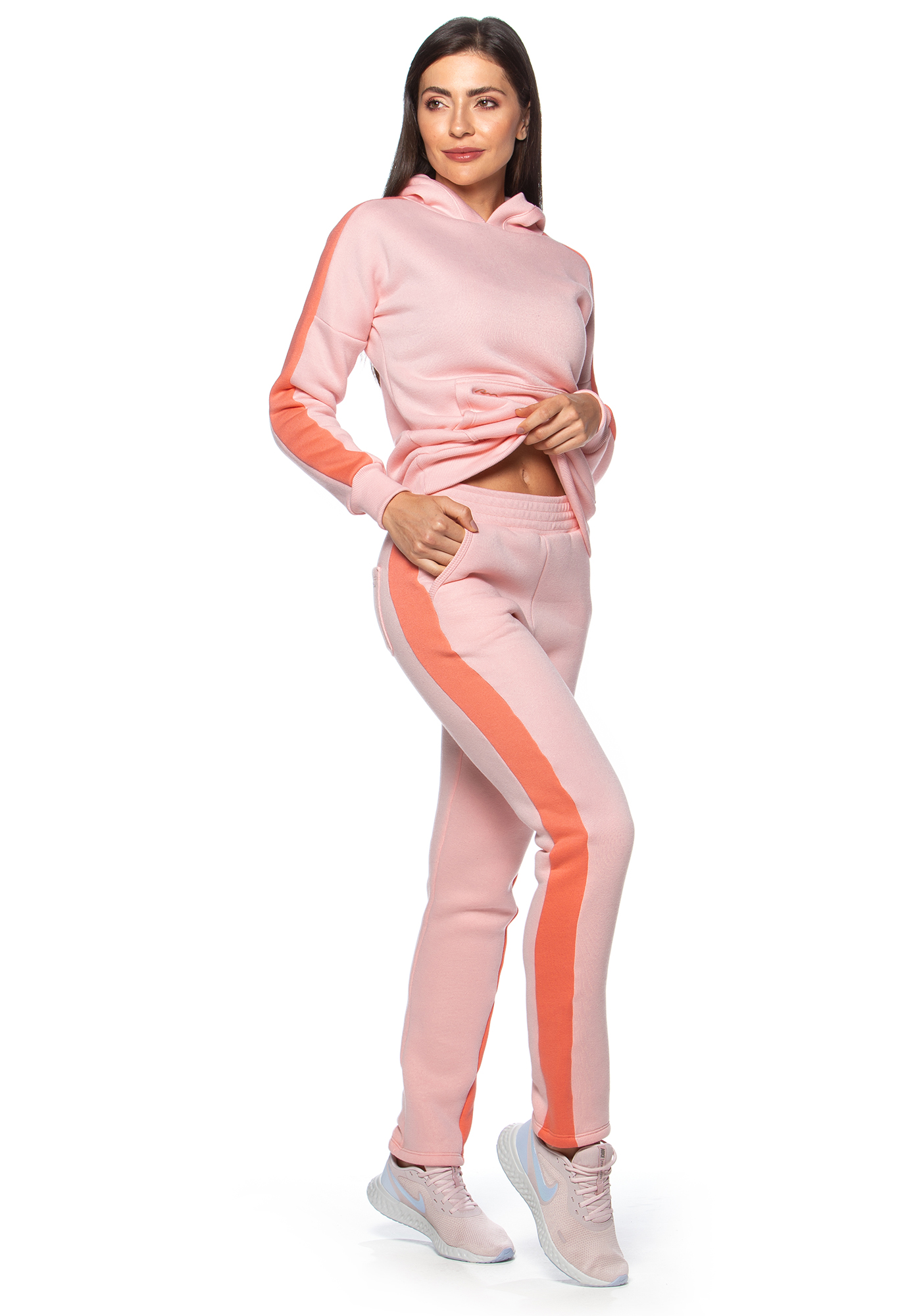Calça Reta De Moletom com Listra Rosa 10 / Laranja 20