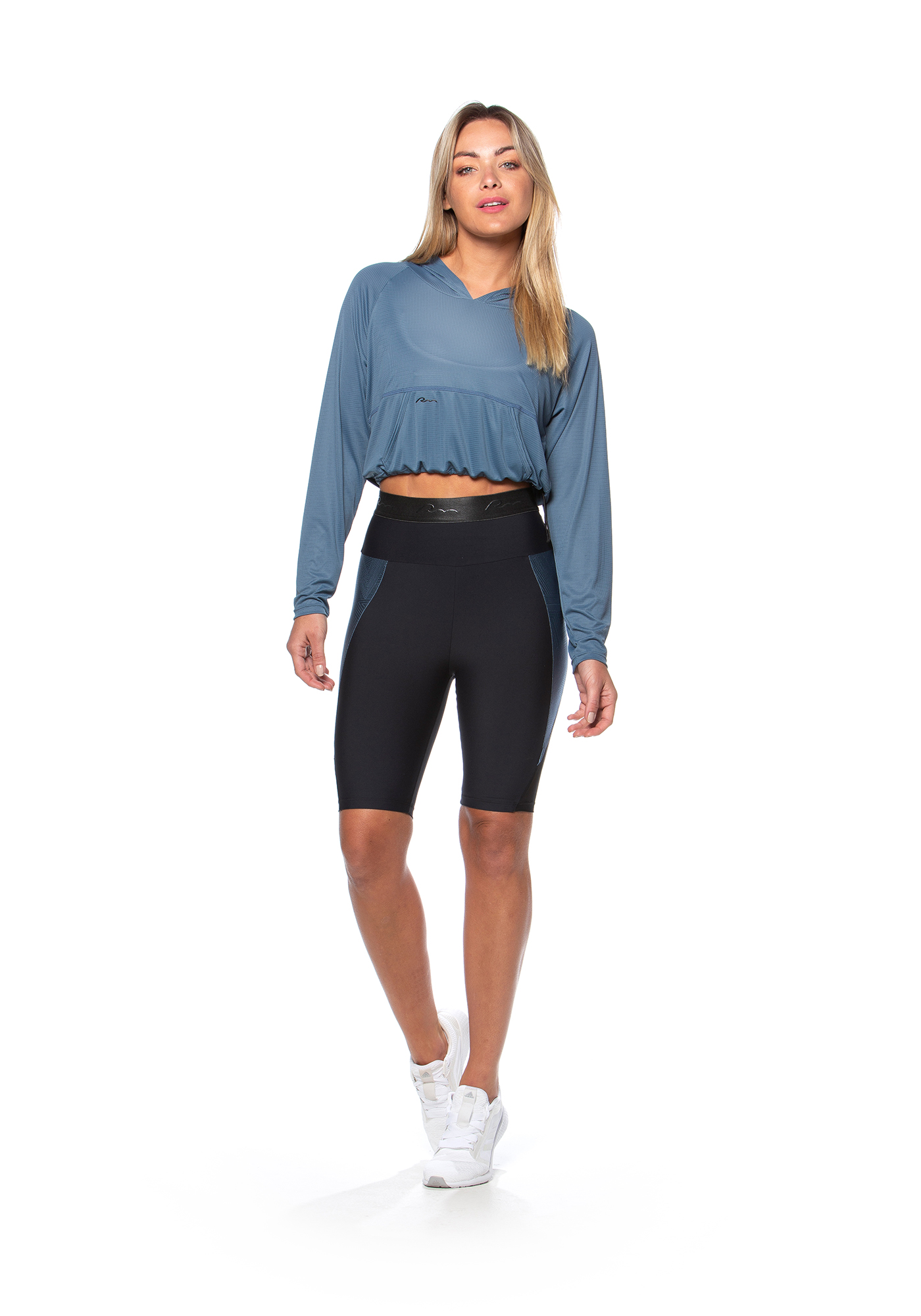 Blusa Cropped Manga Longa Azul 12