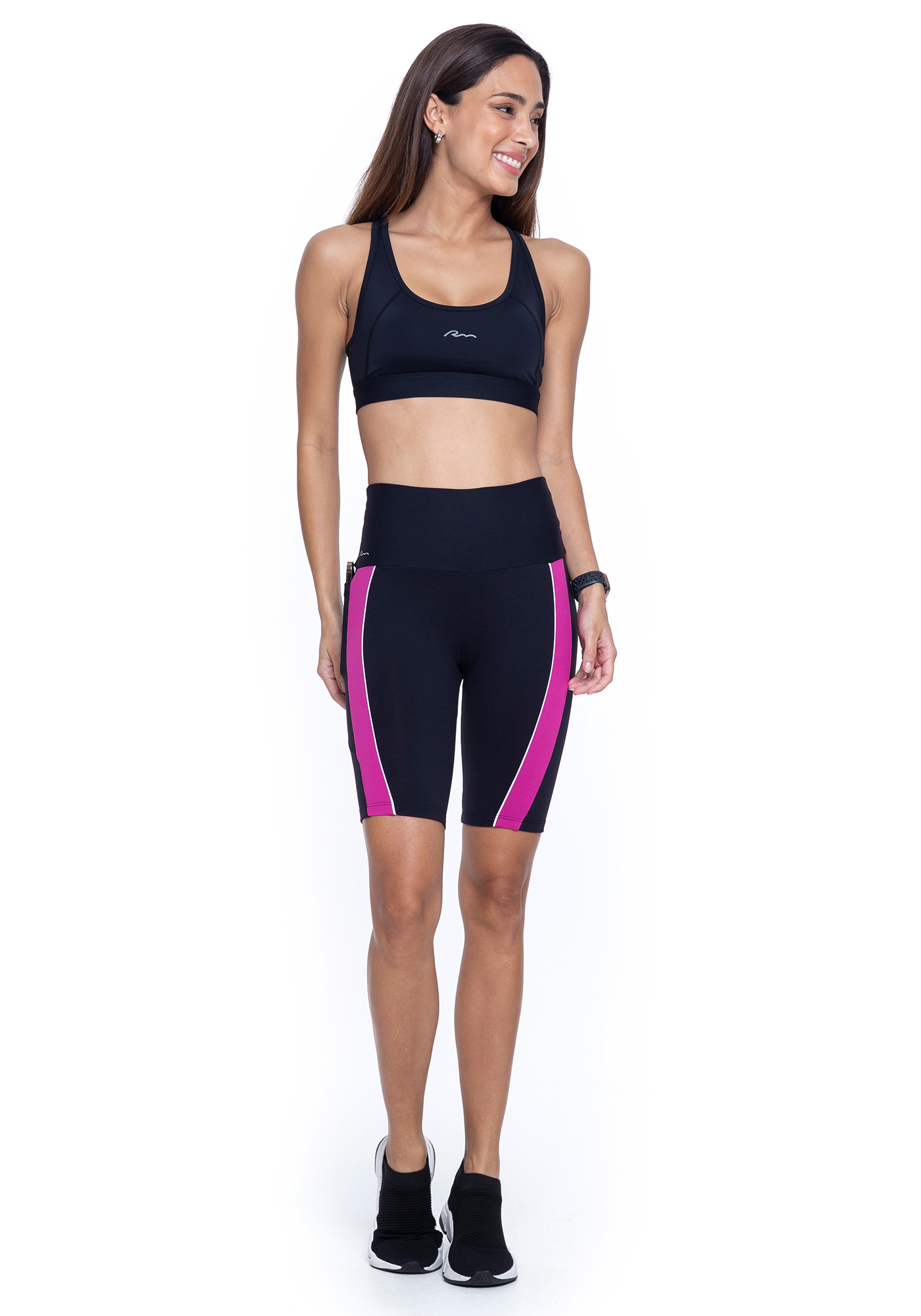 Ciclista com bolso de Power Fit Preto / Rosa 89