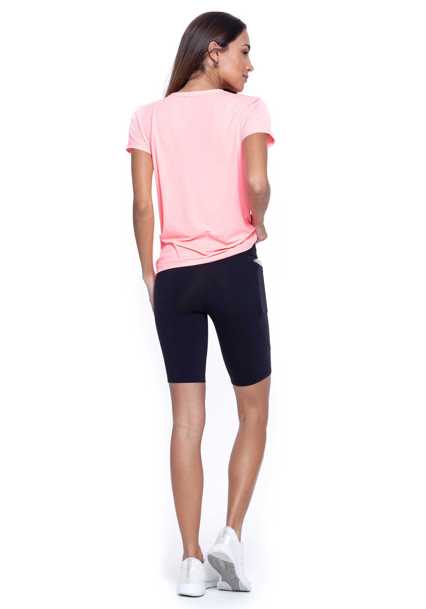 Ciclista com bolso de Power Fit Preto / Rosa 17