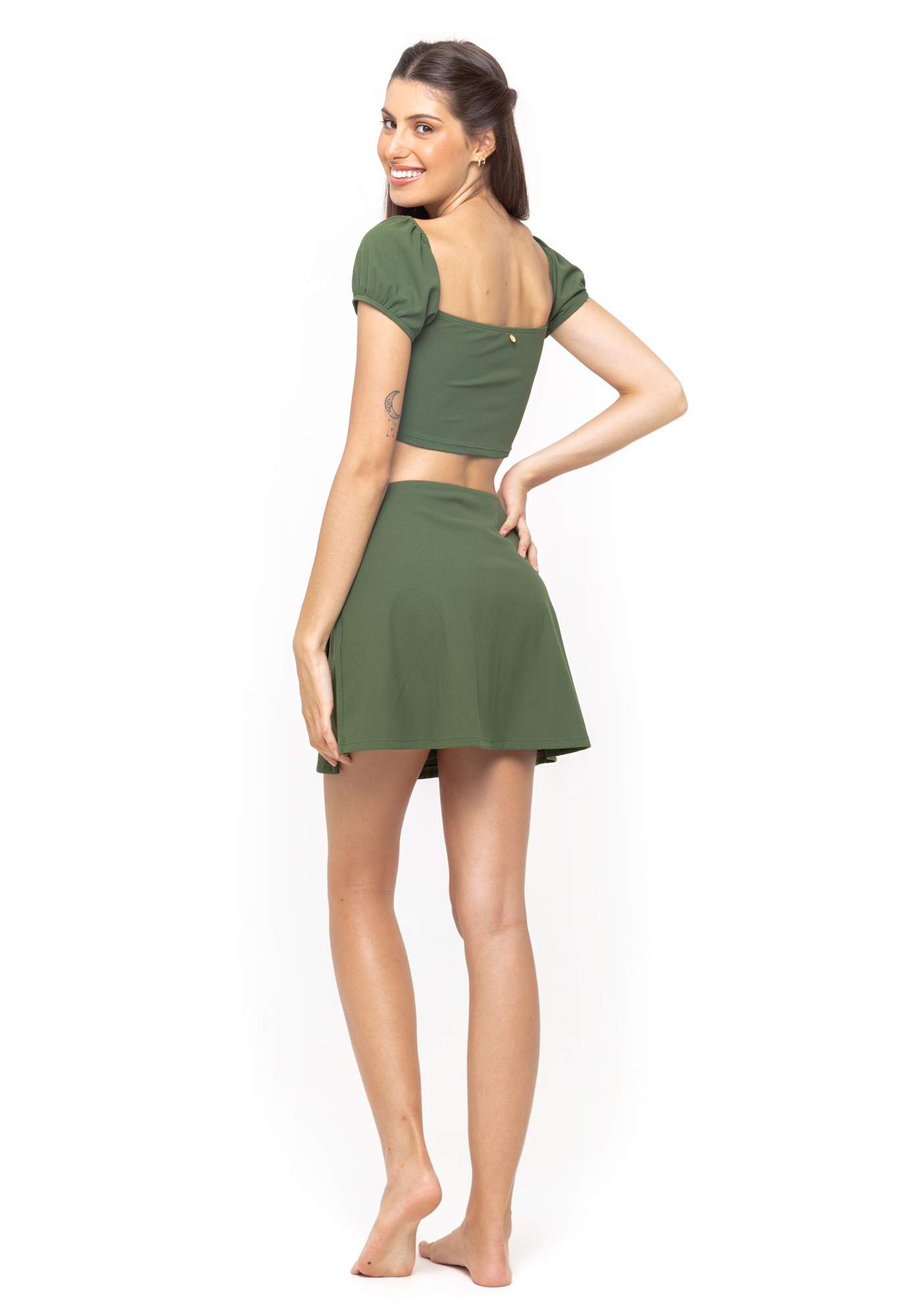 Blusa Cropped com Mangas Franzidas Verde 20