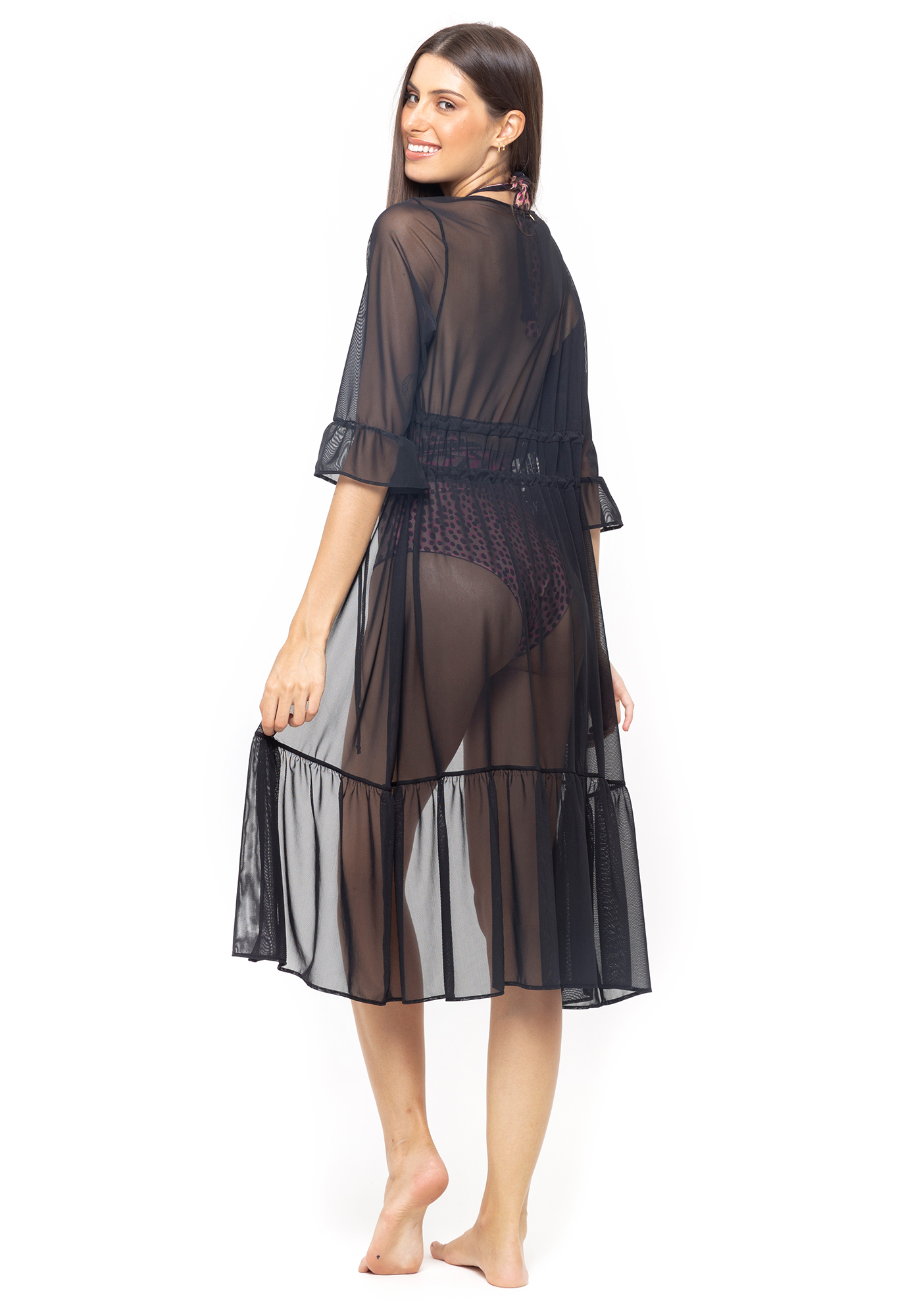 Kaftan Midi de Tule Preto