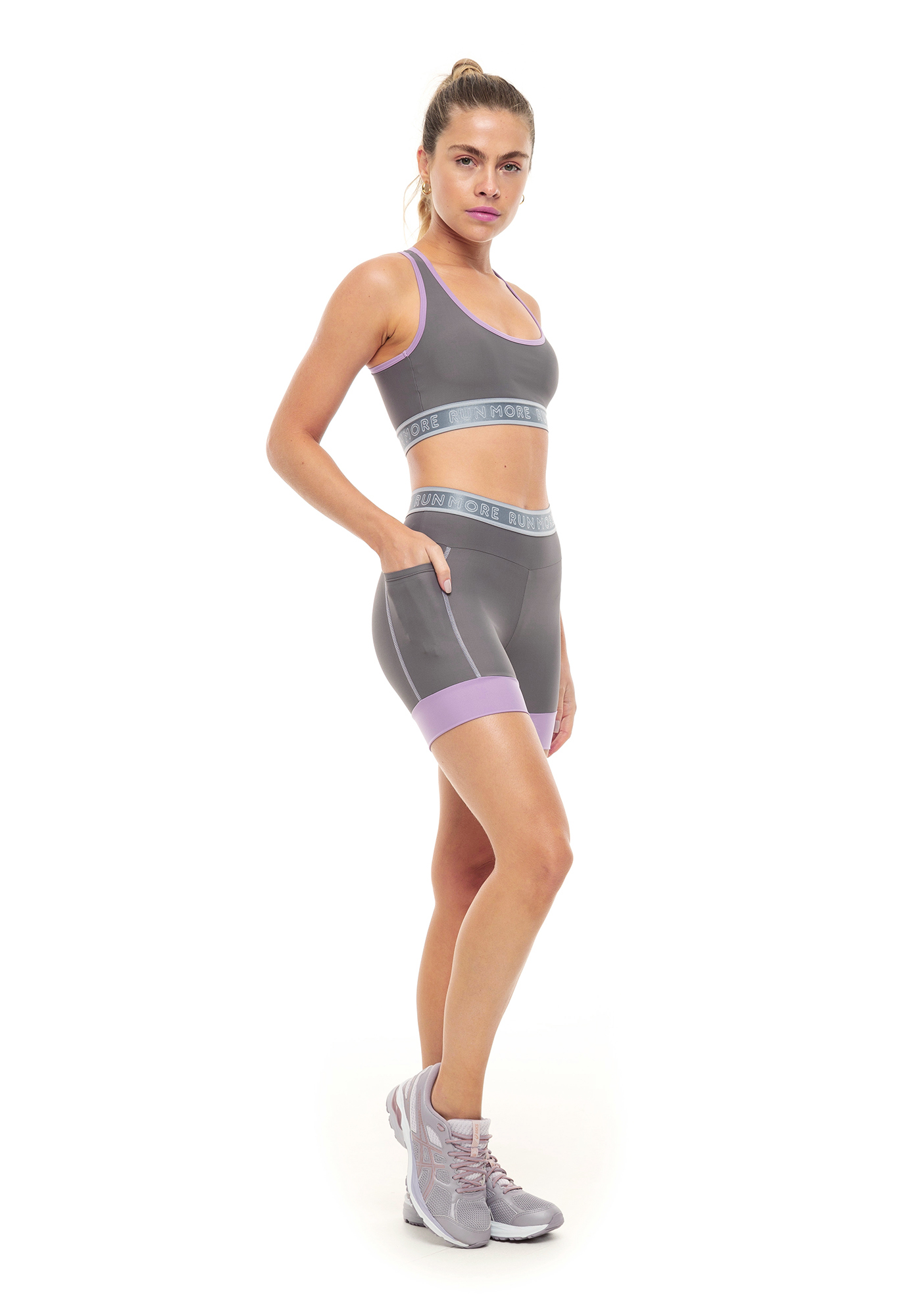 Top Run More para Corrida Cinza 62 / Roxo 23