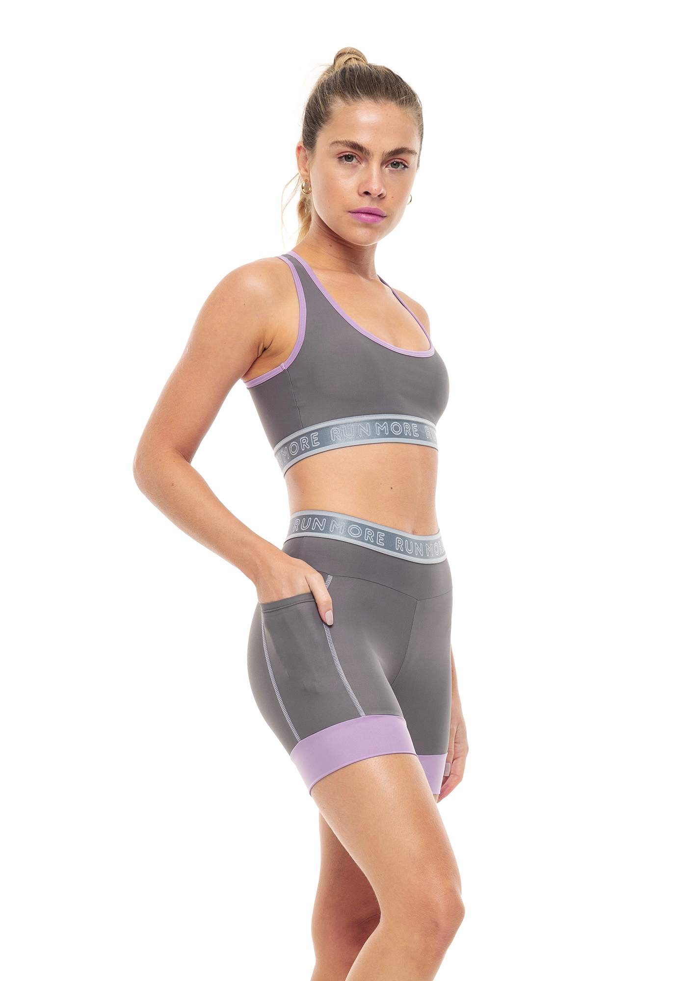 Top Run More para Corrida Cinza 62 / Roxo 23