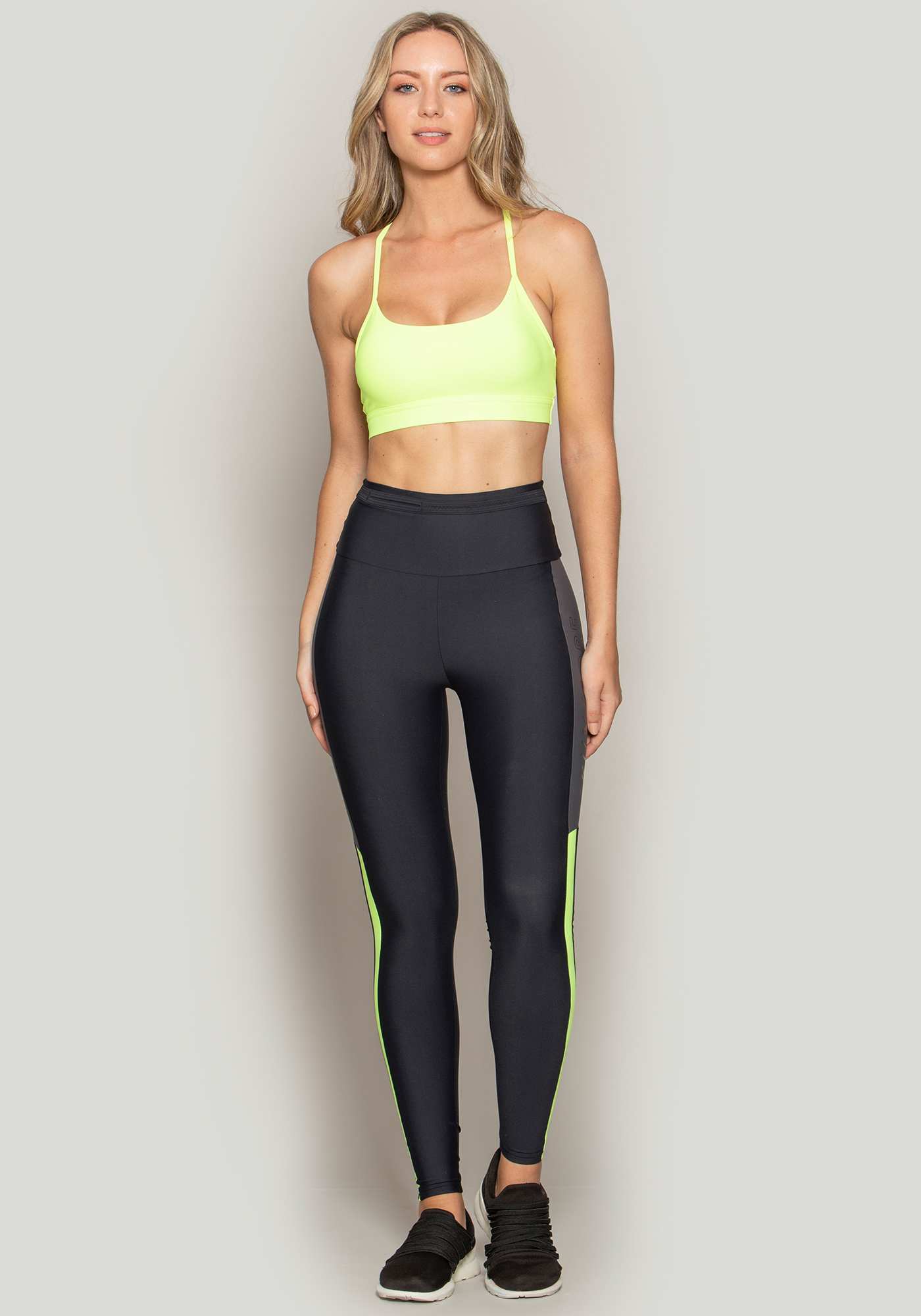 Legging 3 Cores com Bolso Antifurto Preto / Amarelo 95