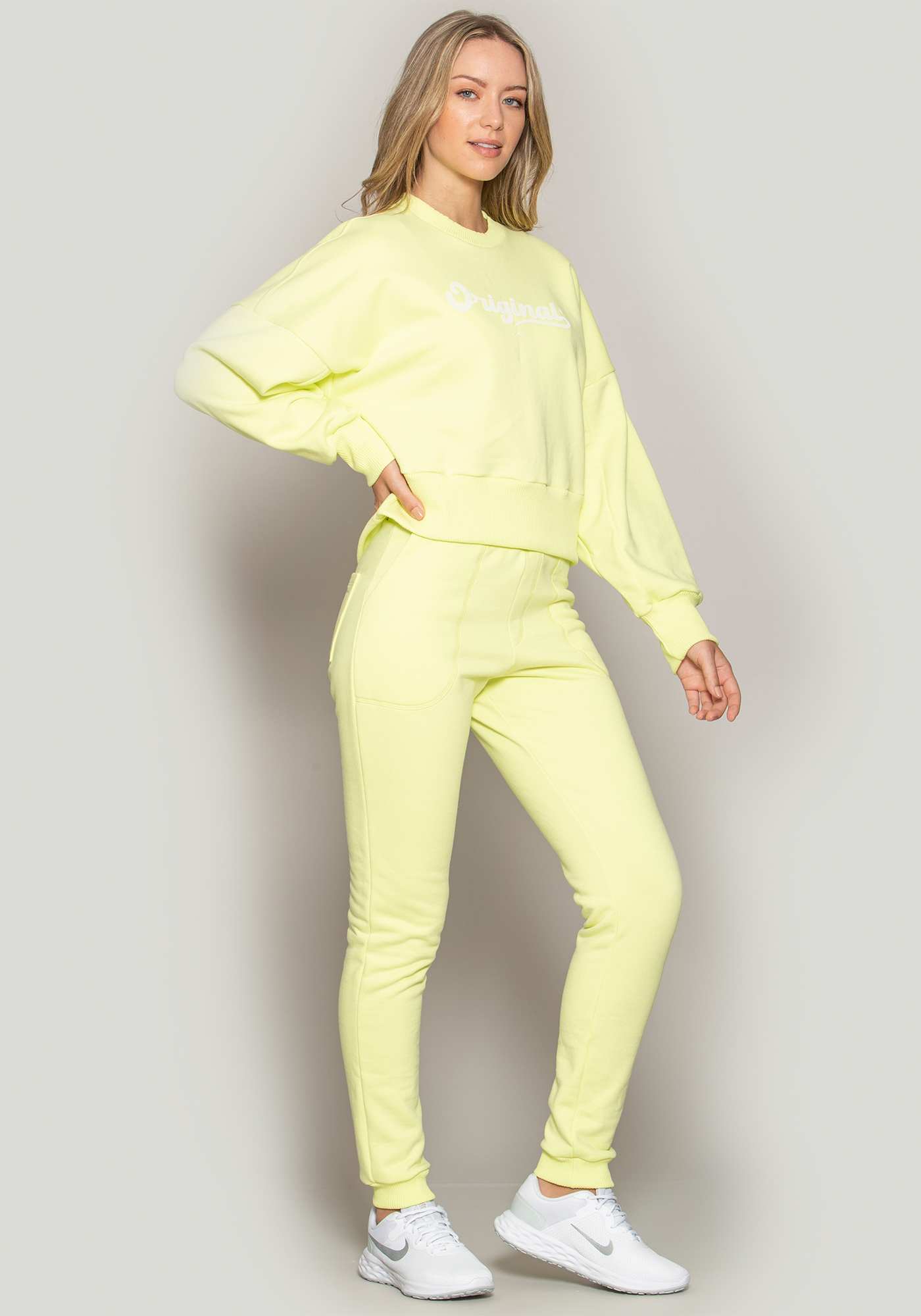 Blusão de Moletom Amplo Amarelo 04 / Branco