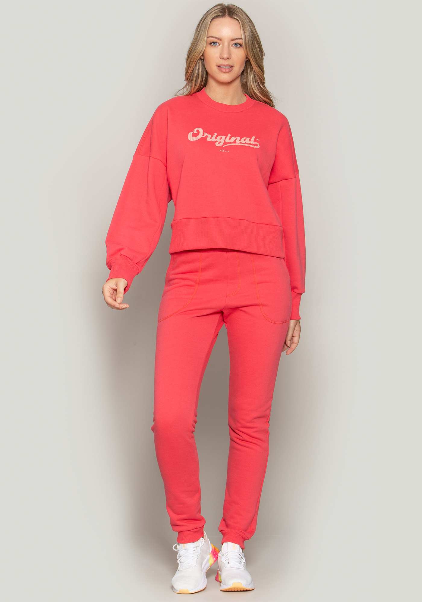 Blusão de Moletom Amplo Vermelho 13 / Rosa 10