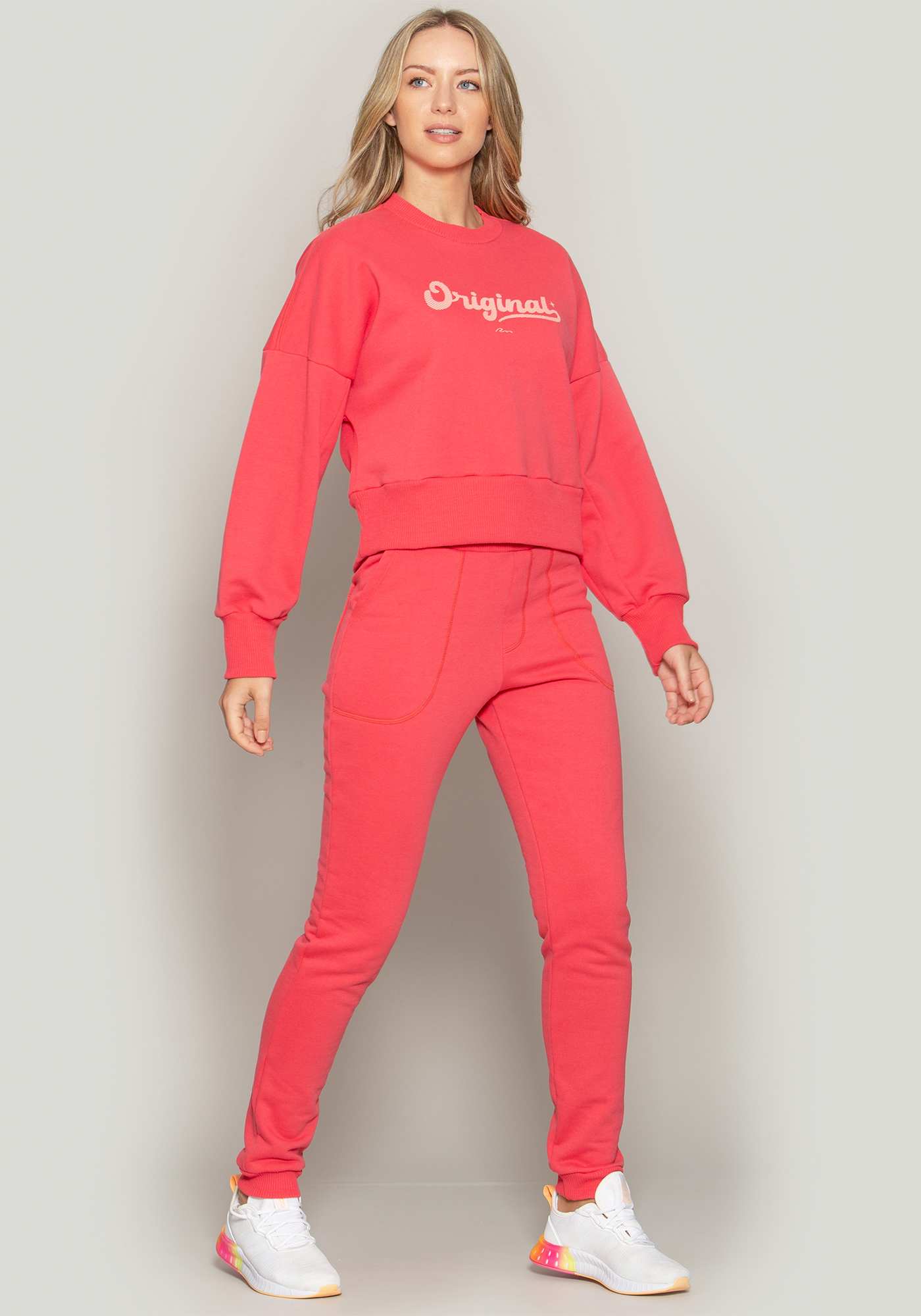 Blusão de Moletom Amplo Vermelho 13 / Rosa 10