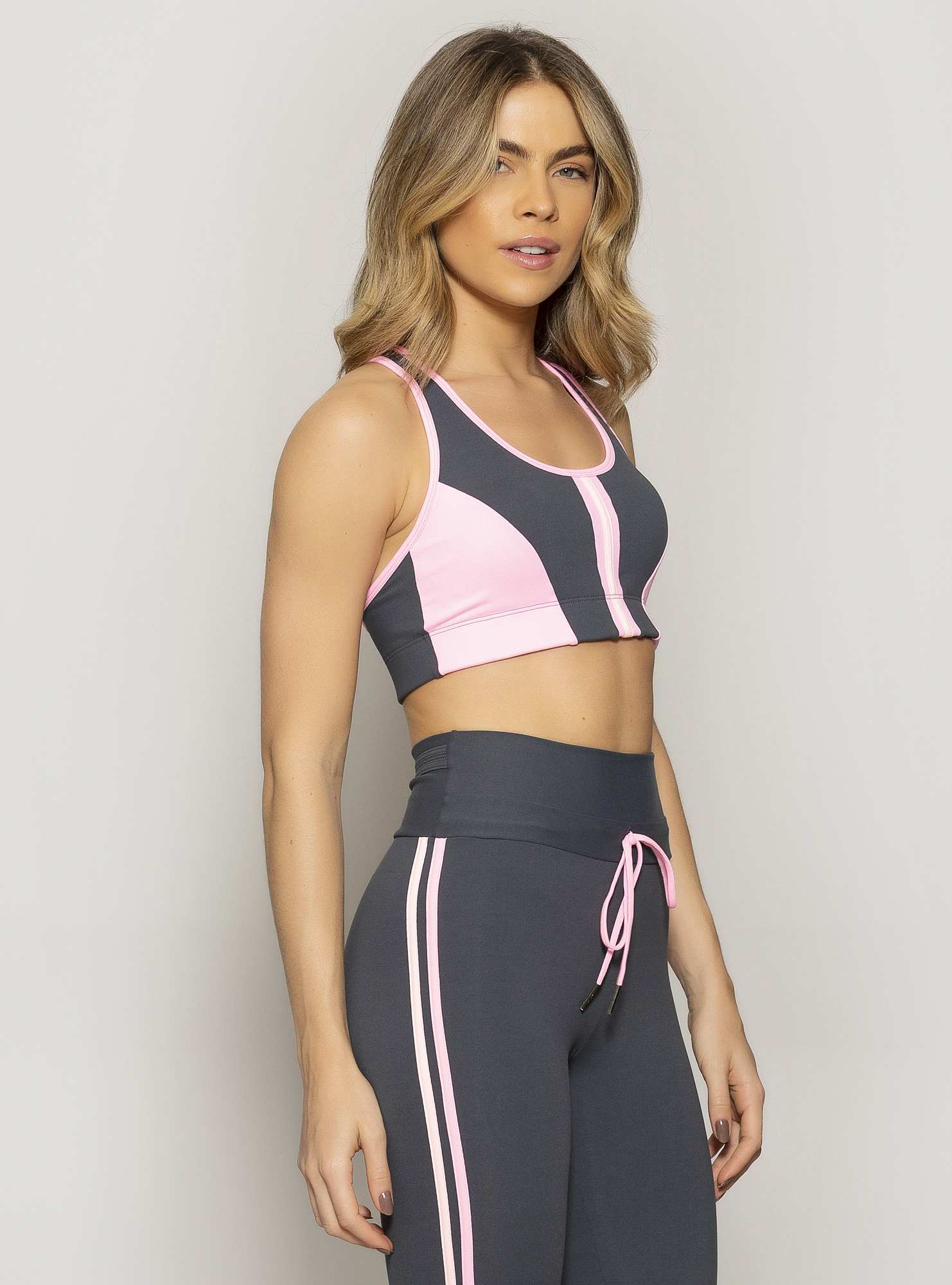 Top com Alças Powerful Cinza 02 / Rosa 25