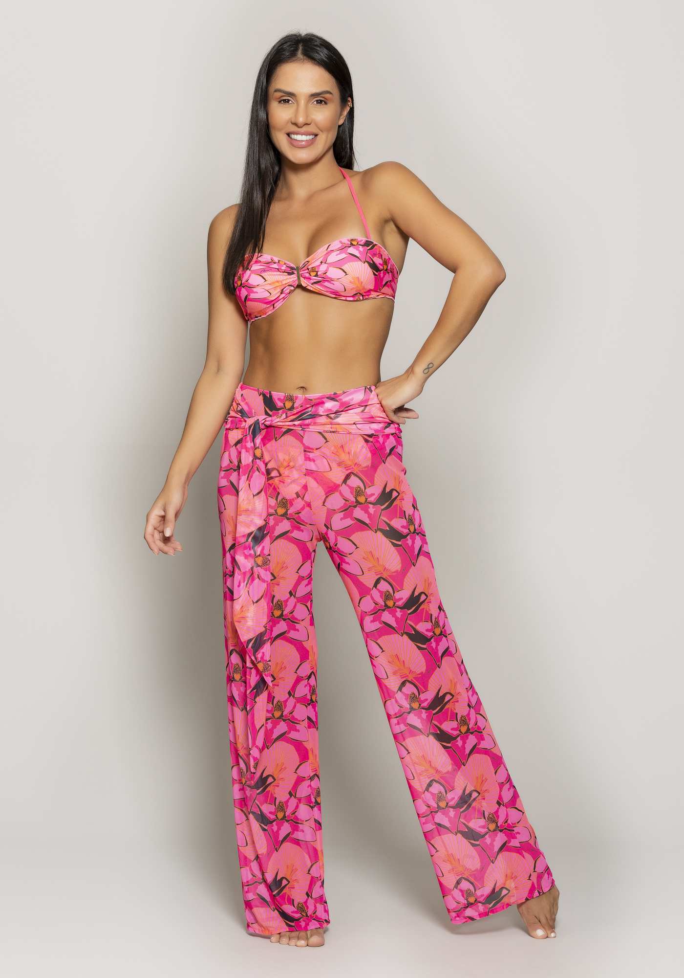 Calça Pantalona de Tule Estampado Suf 009a