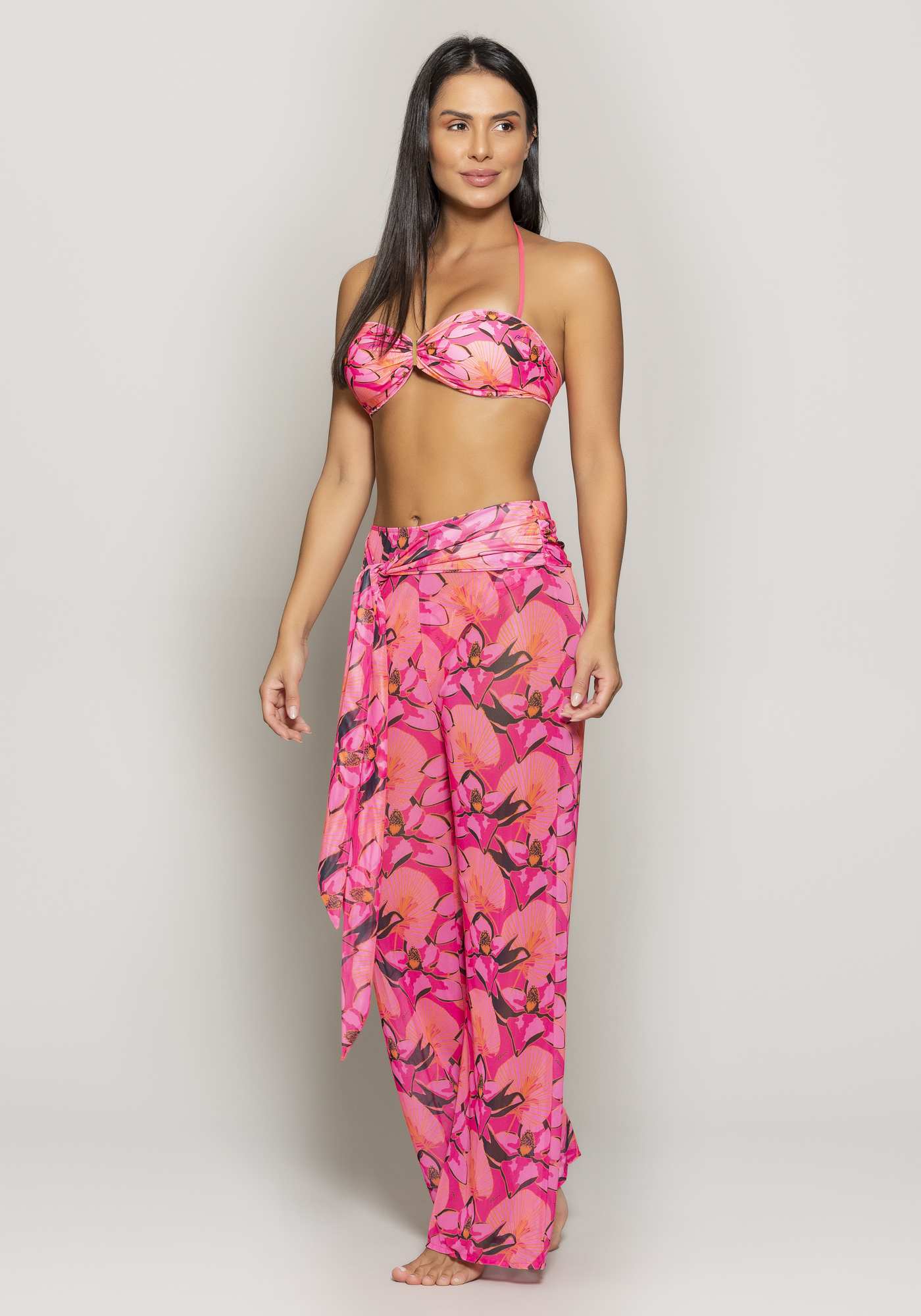 Calça Pantalona de Tule Estampado Suf 009a