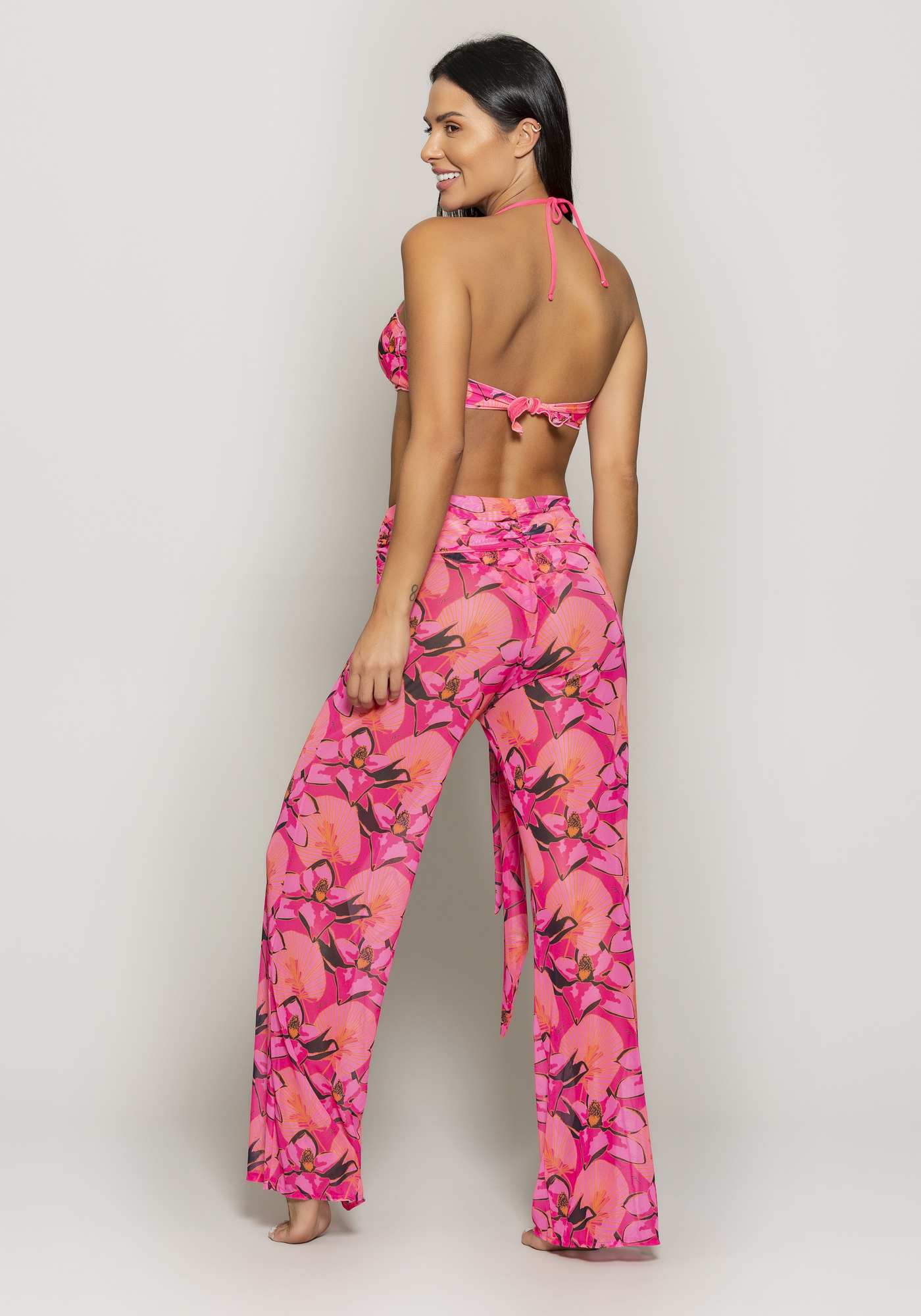 Calça Pantalona de Tule Estampado Suf 009a