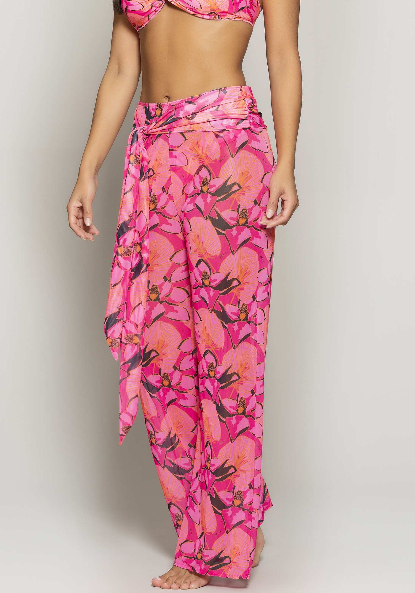 Calça Pantalona de Tule Estampado Suf 009a