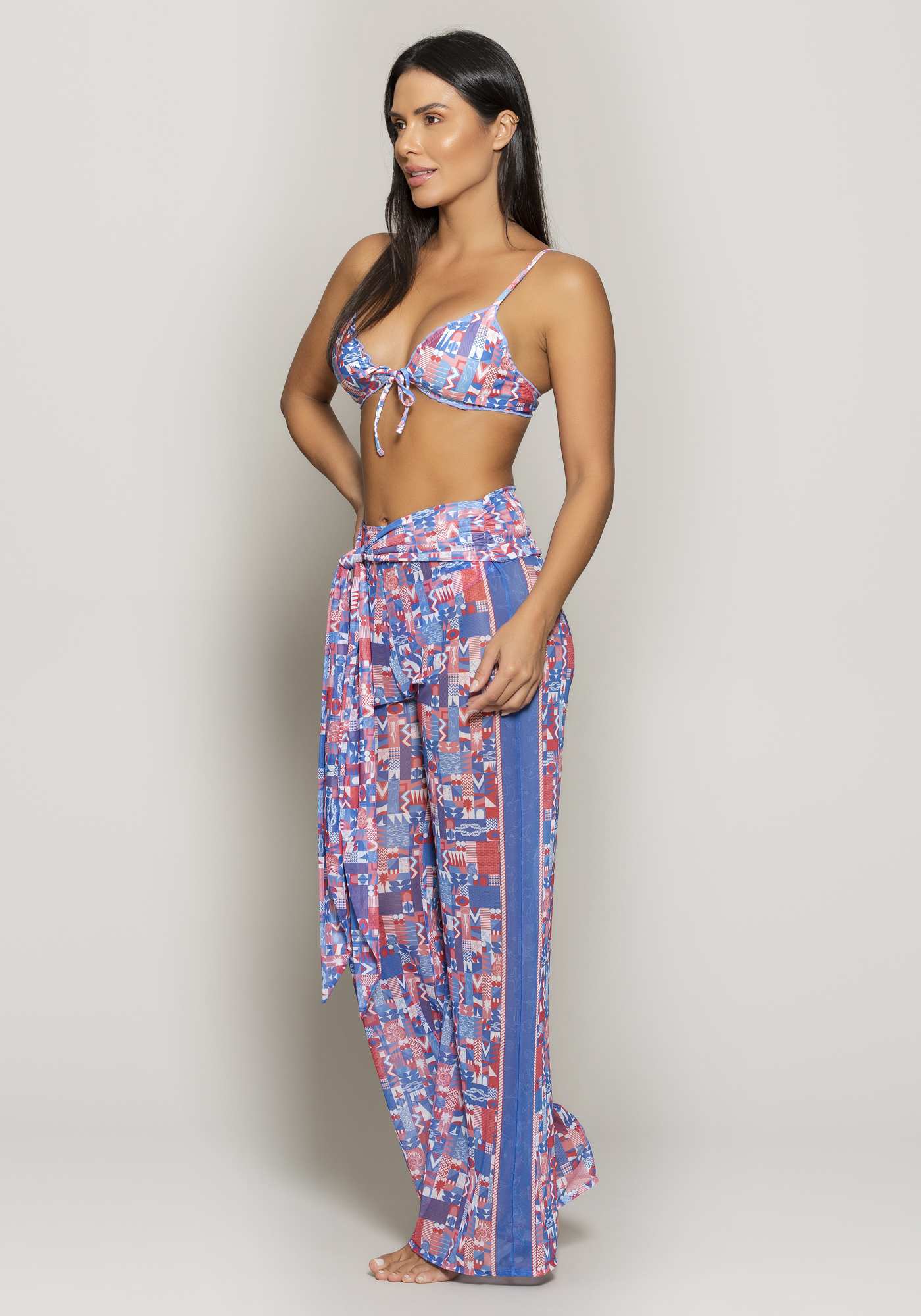 Calça Pantalona de Tule Estampado Su 008a