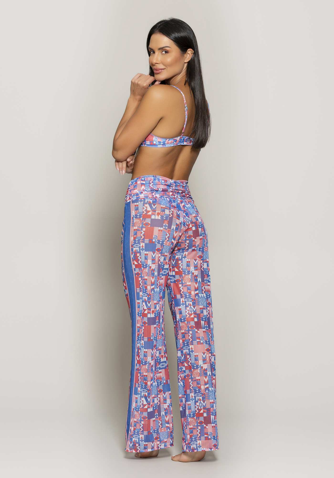 Calça Pantalona de Tule Estampado Su 008a