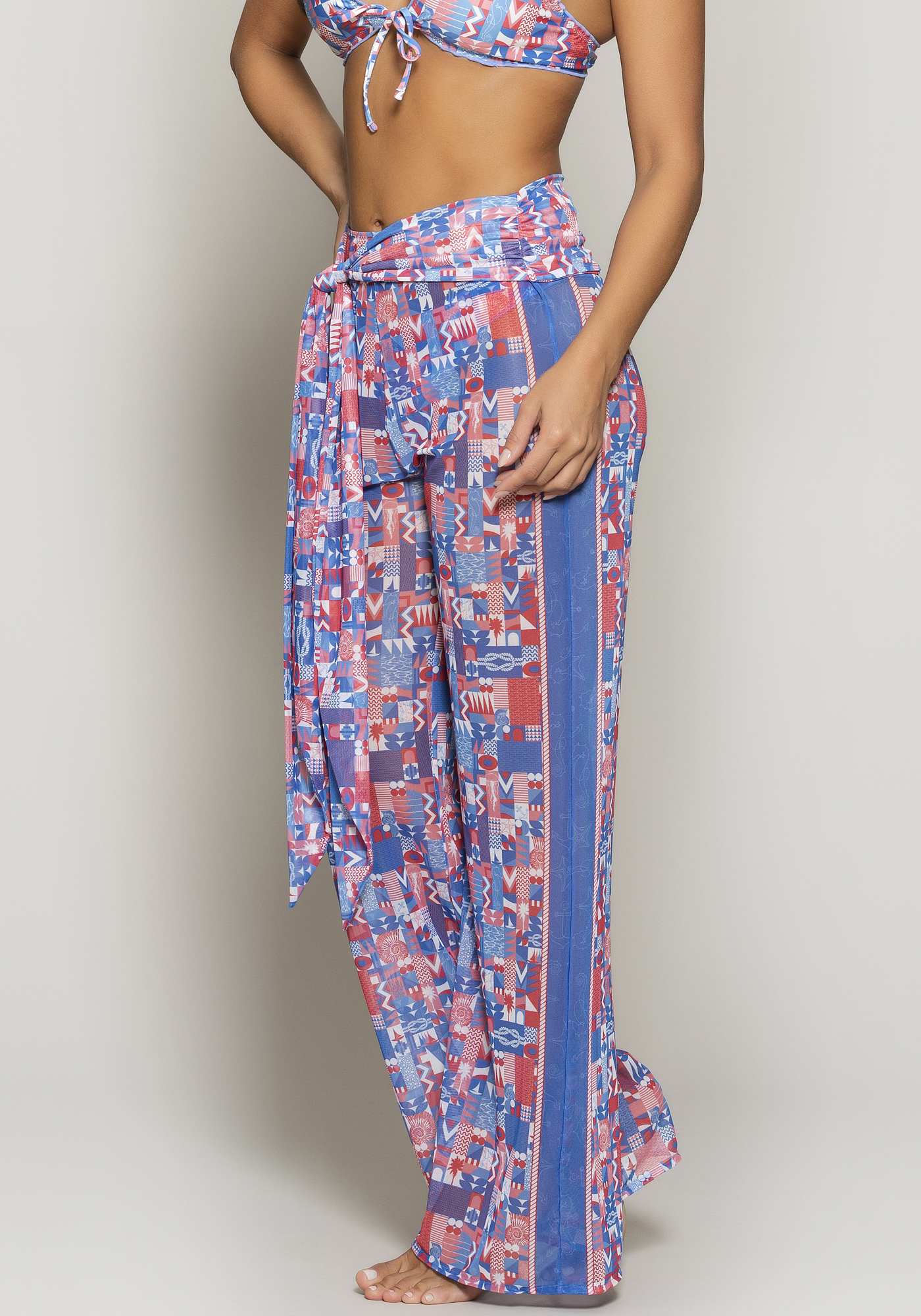 Calça Pantalona de Tule Estampado Su 008a