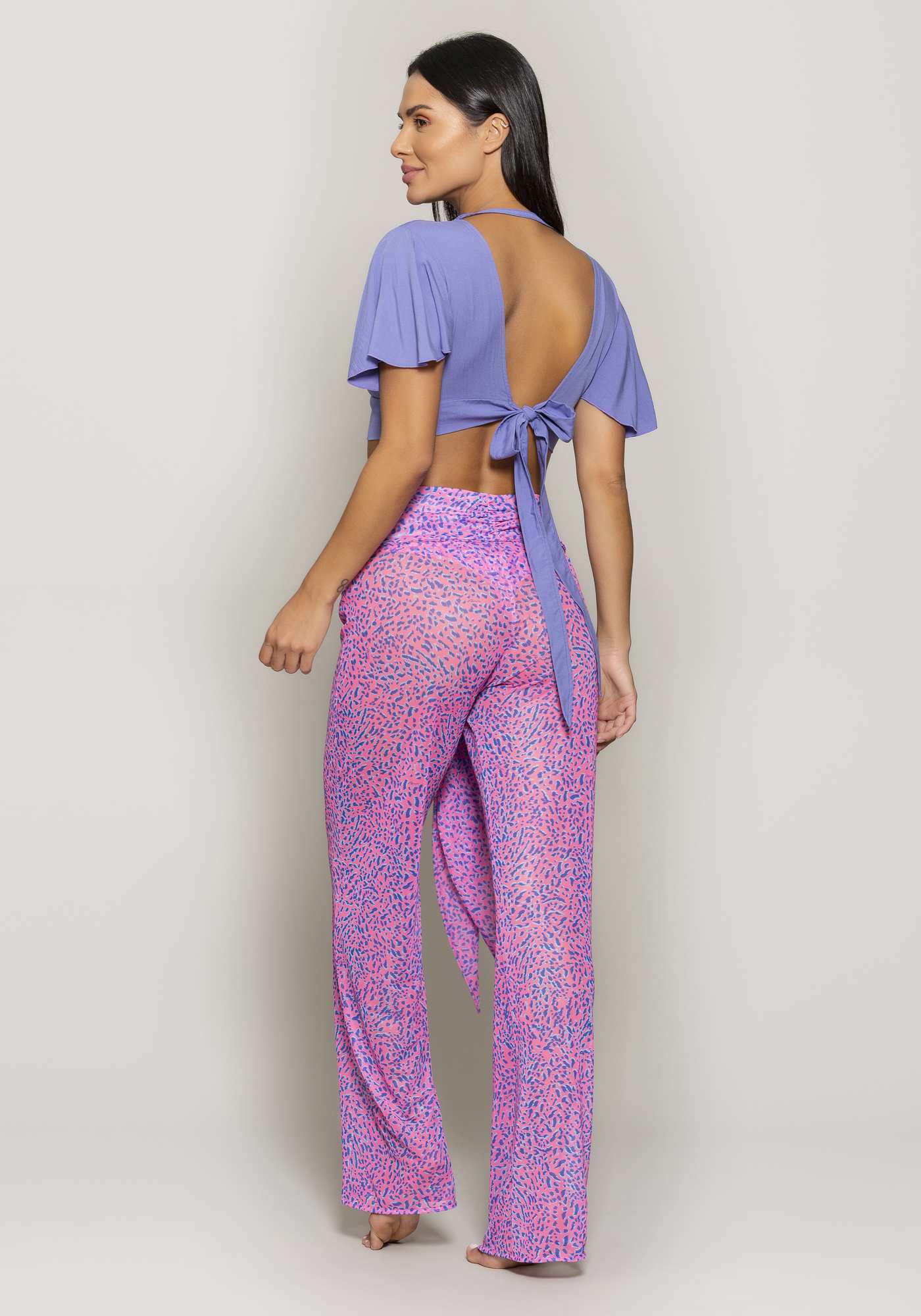 Calça Pantalona de Tule Estampado Suf 001b