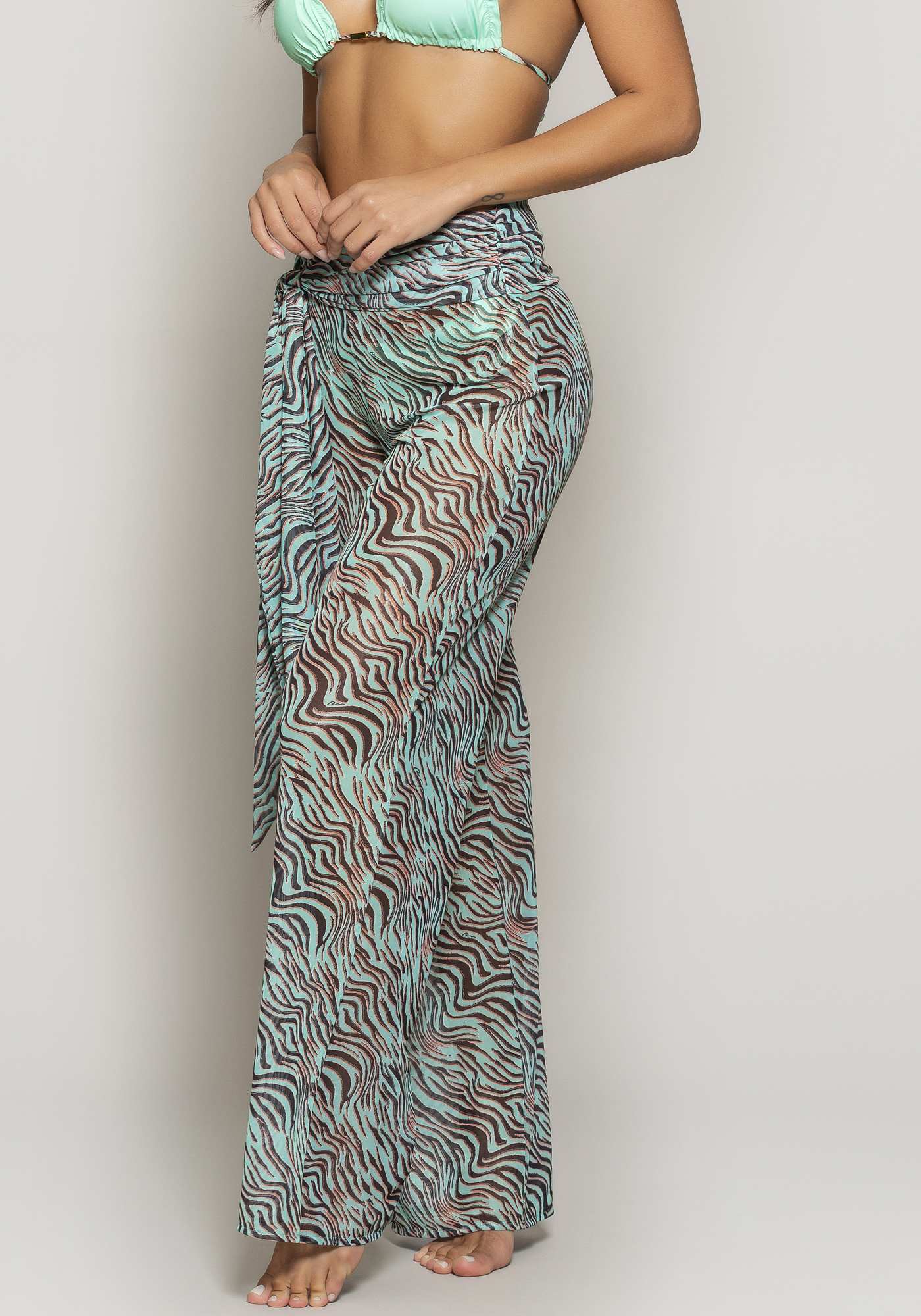 Calça Pantalona de Tule Estampado Suf 004b
