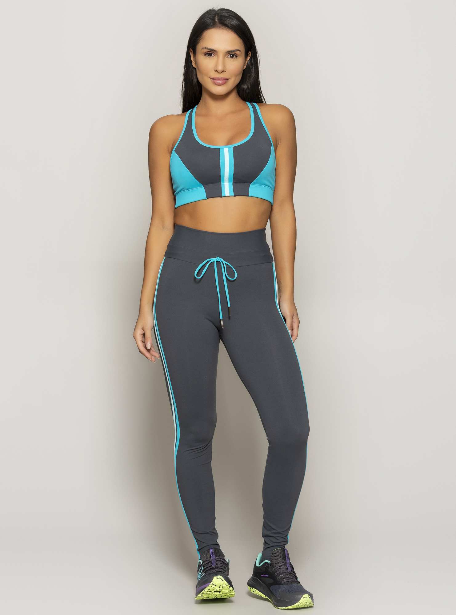 Legging Com Bolso  Powerful Cinza 02 / Azul 05