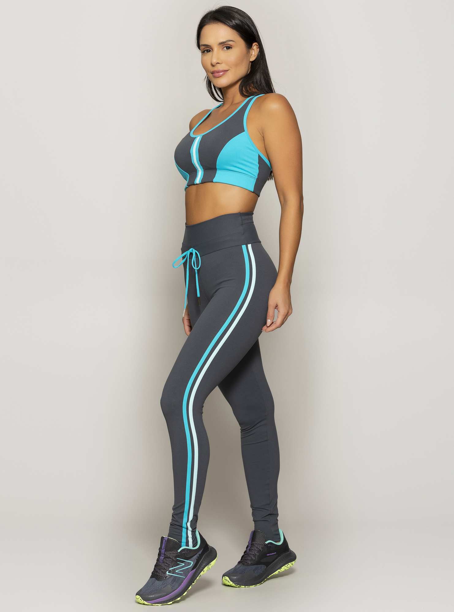 Legging Com Bolso  Powerful Cinza 02 / Azul 05