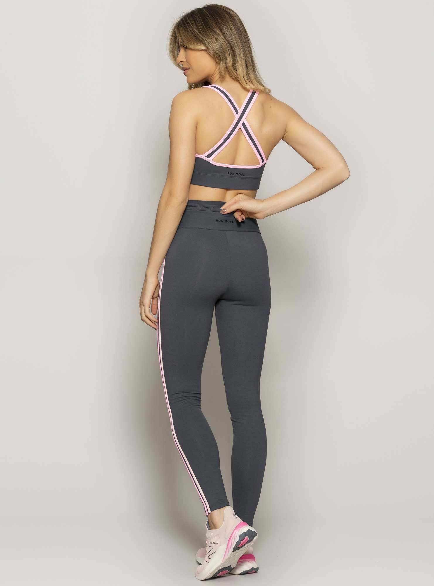 Legging Com Bolso  Powerful Cinza 02 / Rosa 25