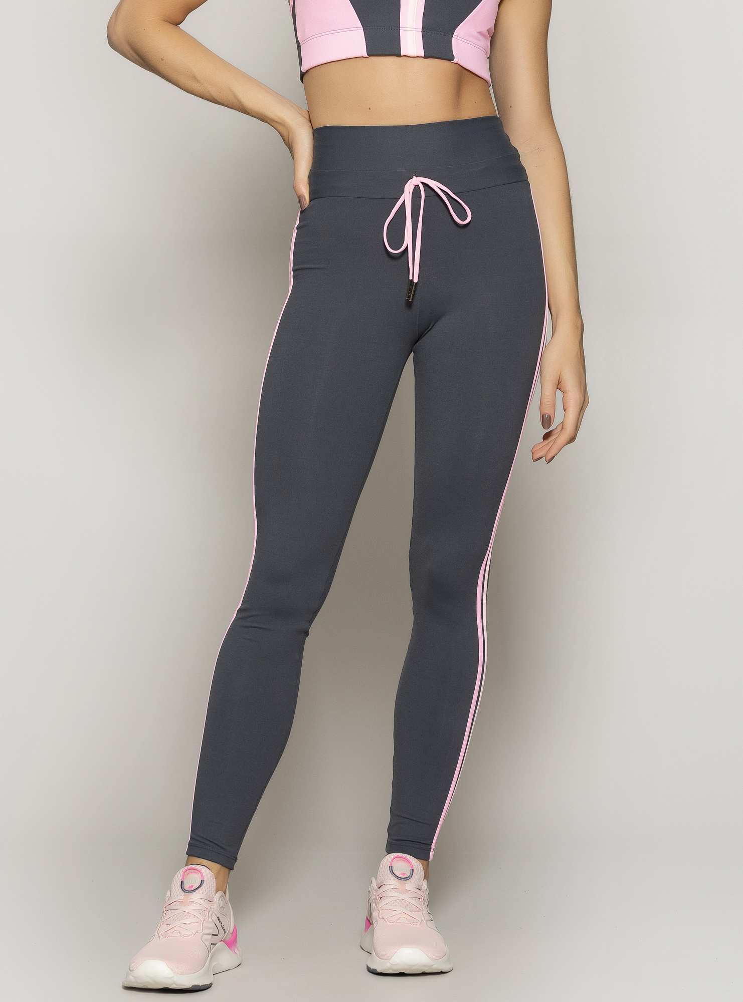 Legging Com Bolso  Powerful Cinza 02 / Rosa 25