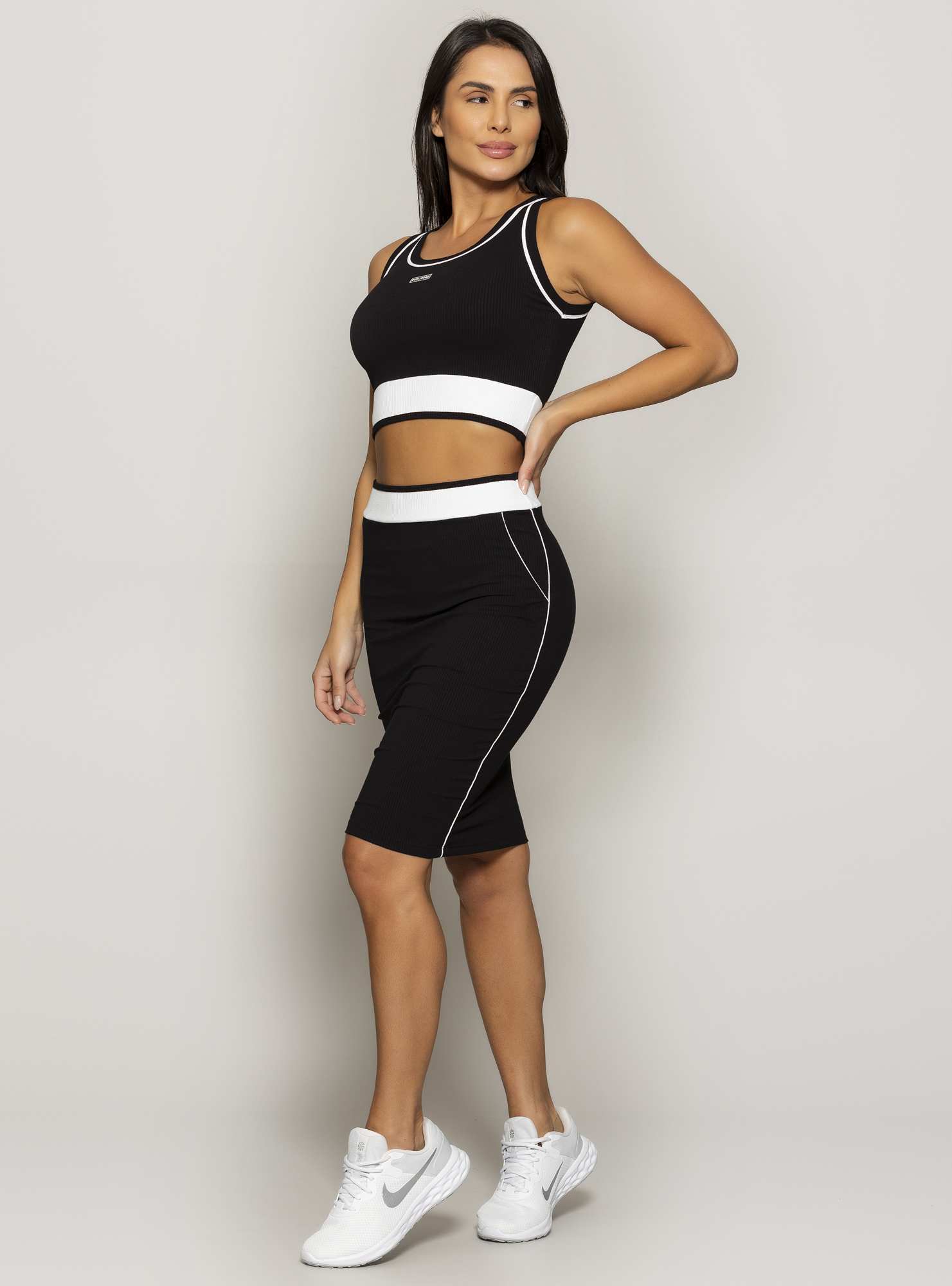 Saia Bodycon P&B Preto / Branco