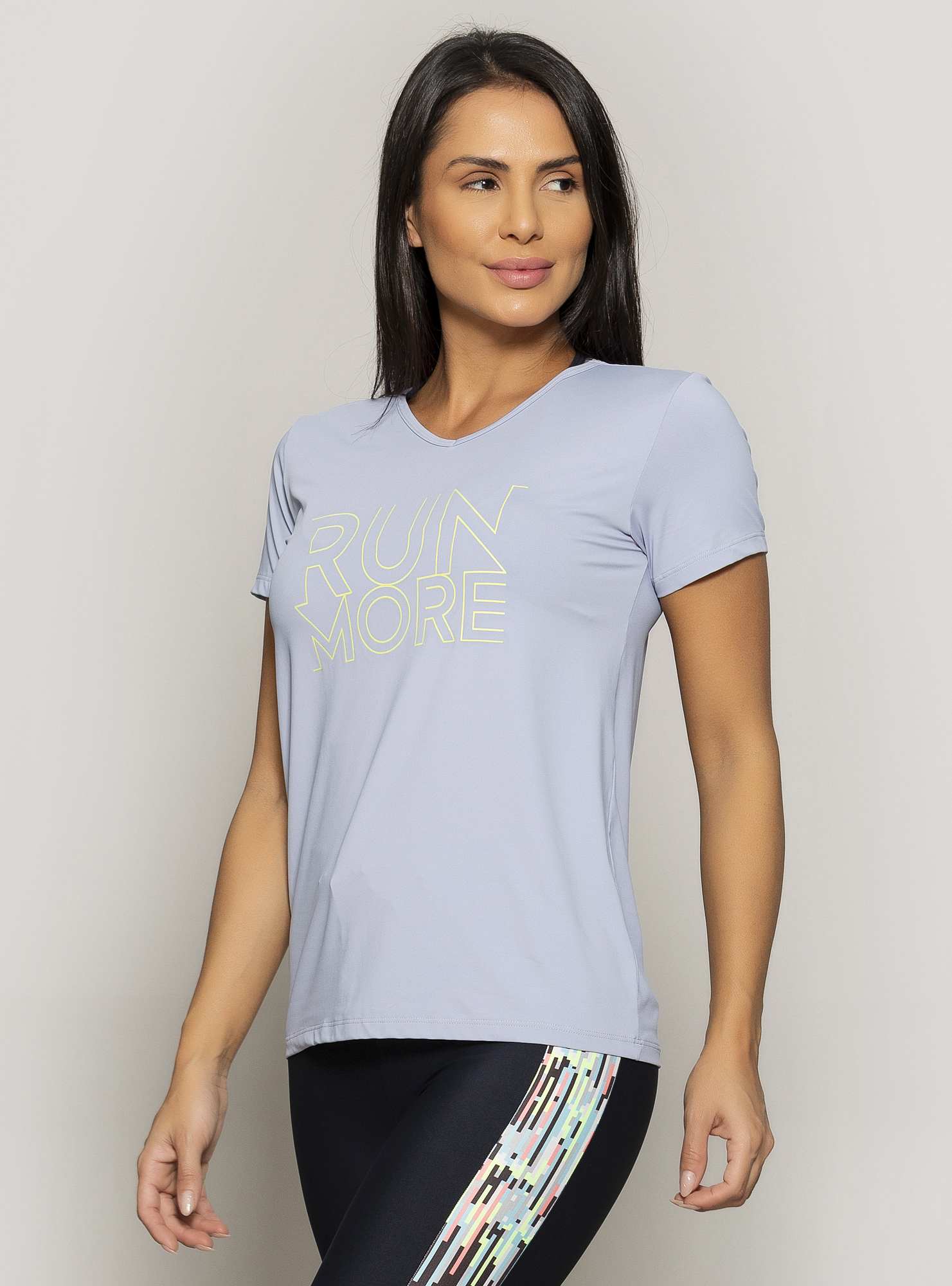 T-shirt Decote V 56259 Cinza 05 / Amarelo 04 Cinza 05 / Amarelo 04