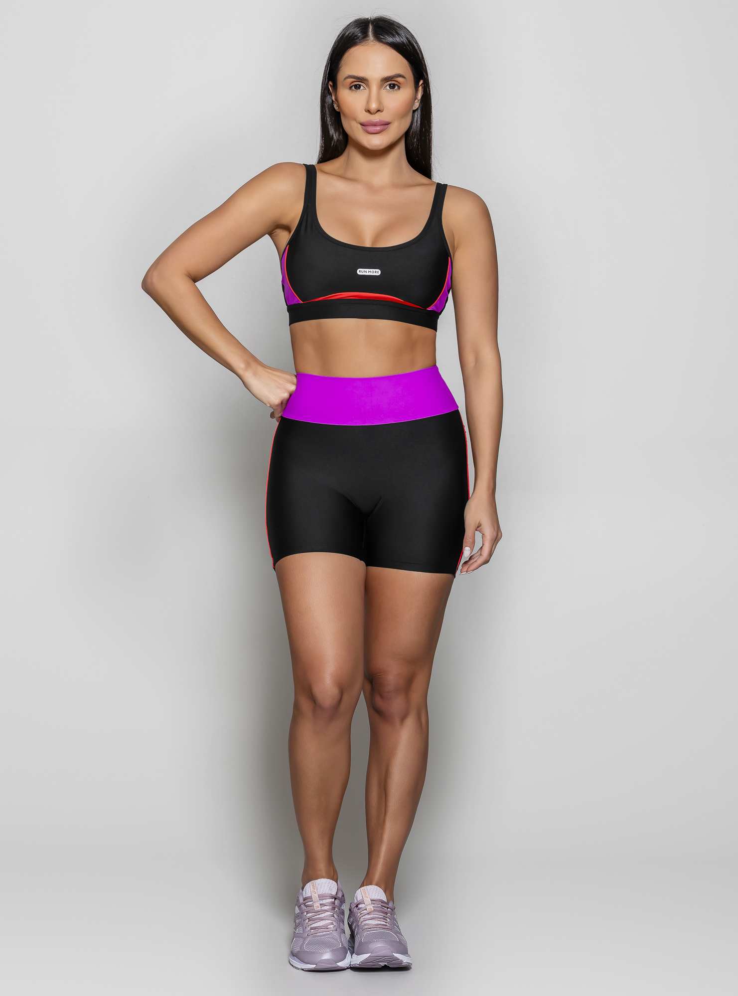 Short Cintura Alta Leg Day Preto 02 / Roxo 13