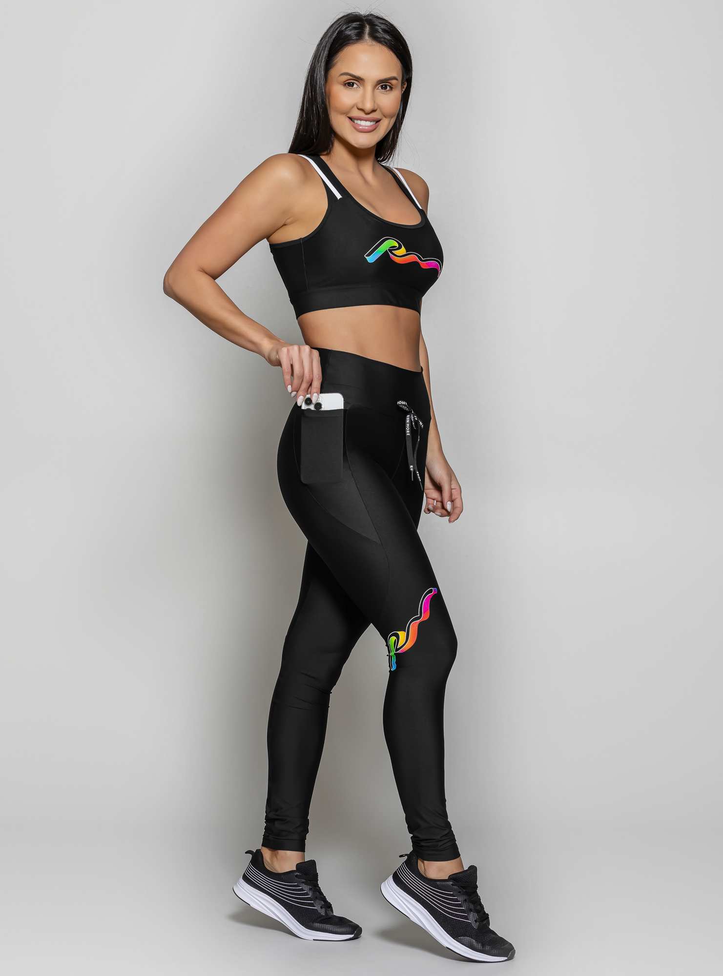 Legging Dois Bolsos Gradient Preto 02 / Branco