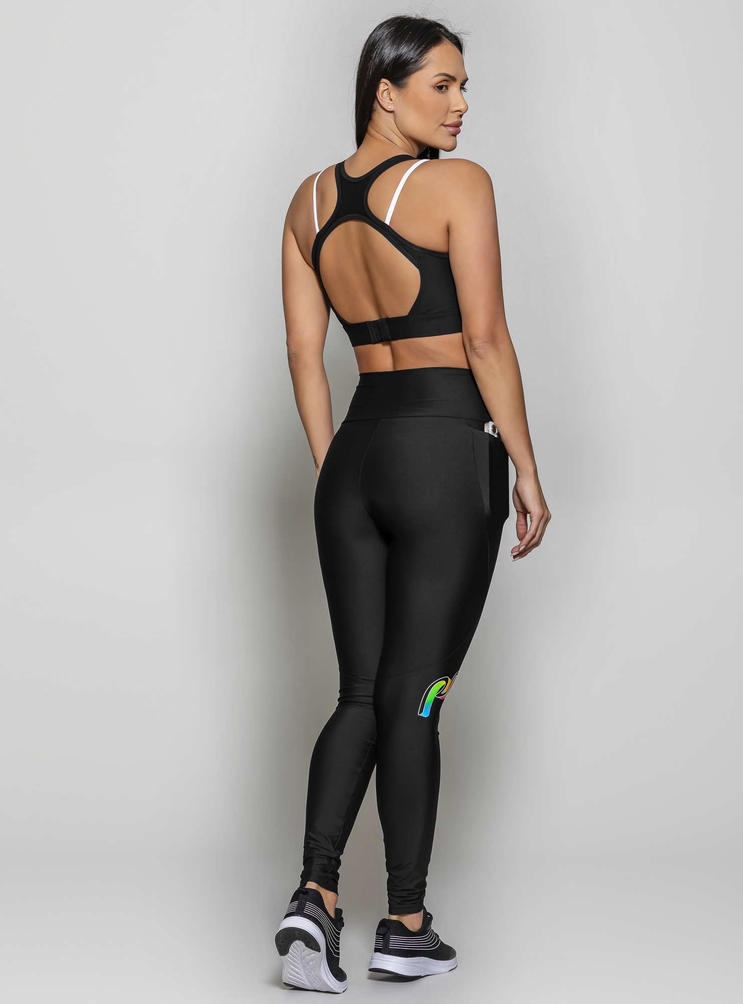 Legging Dois Bolsos Gradient Preto 02 / Branco
