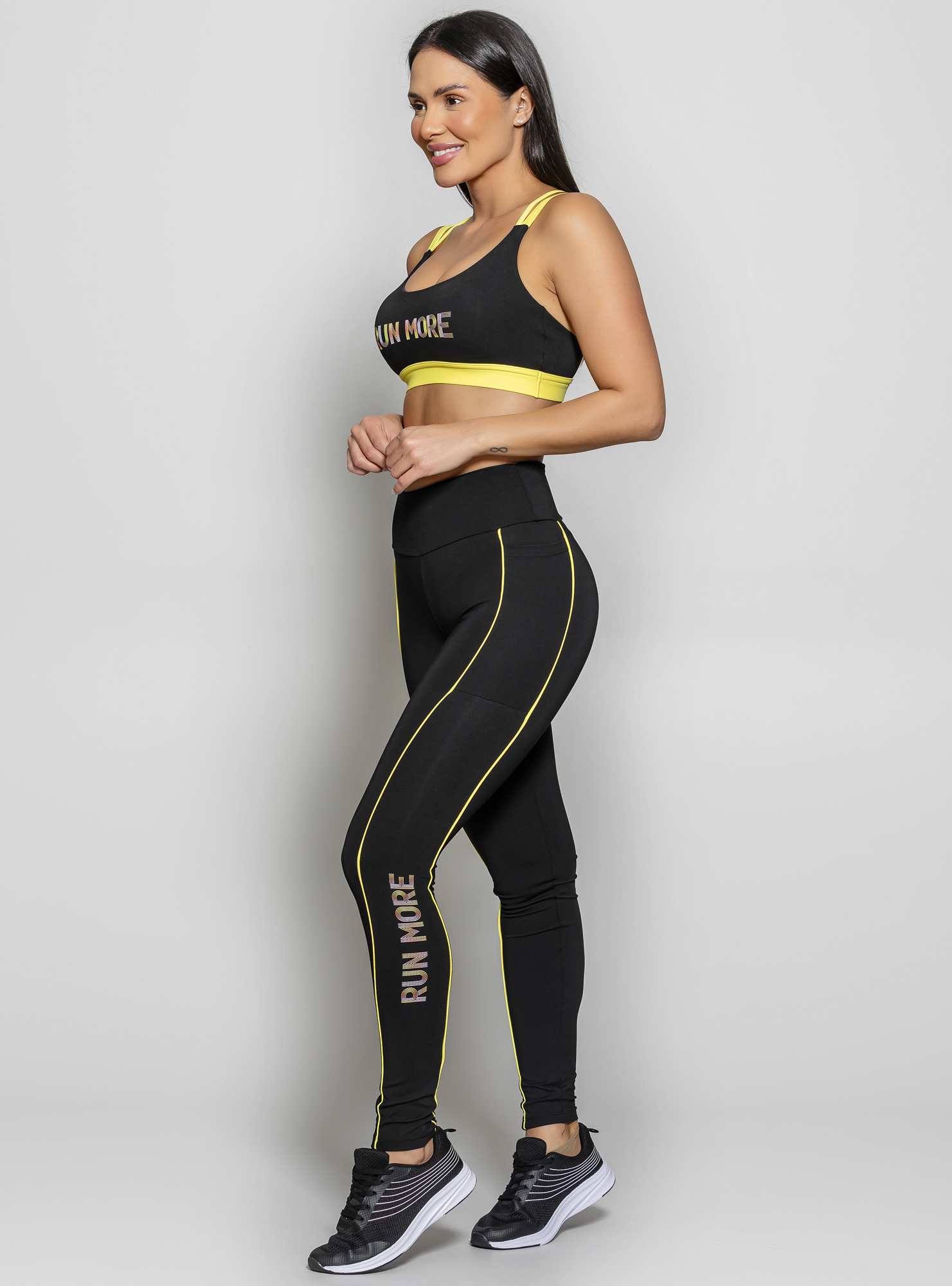 Legging com bolso Running Preto 02 / Amarelo 03