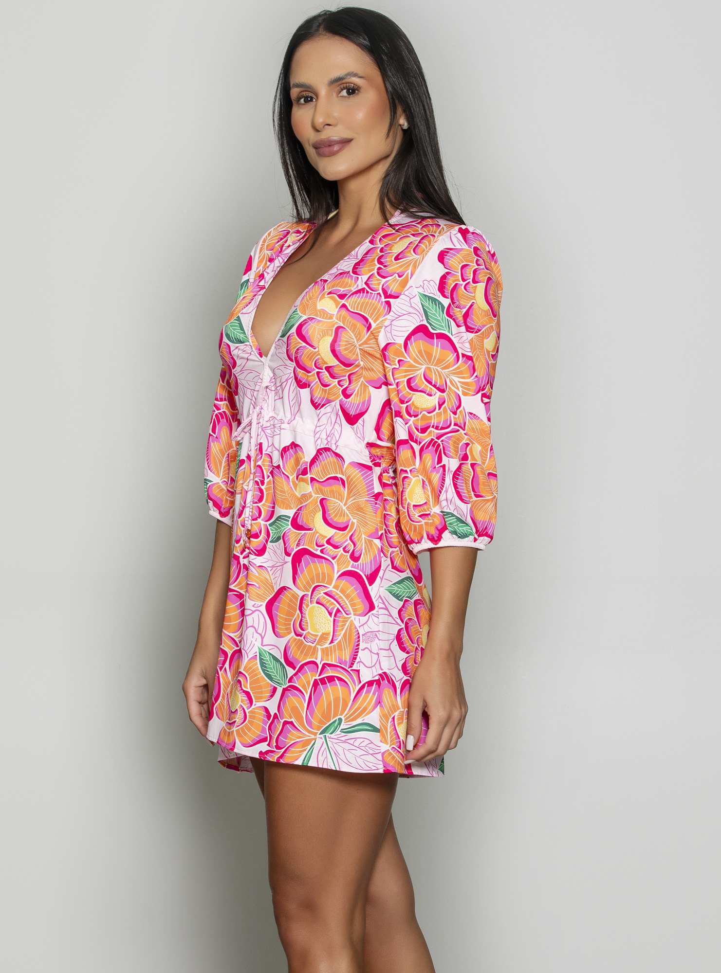 Vestido Manga 3/4 Estampado Suf 091