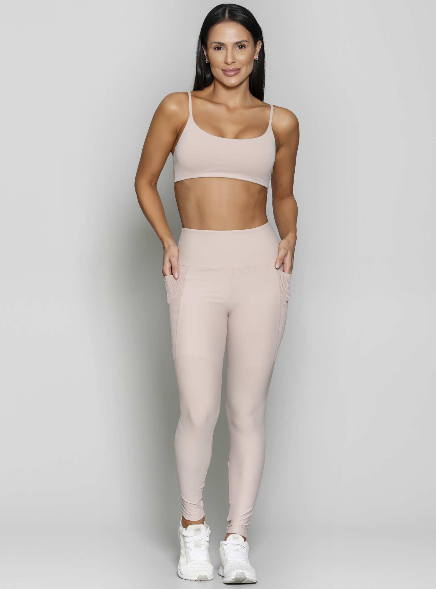 Legging Blocking com Bolsos Bege 09