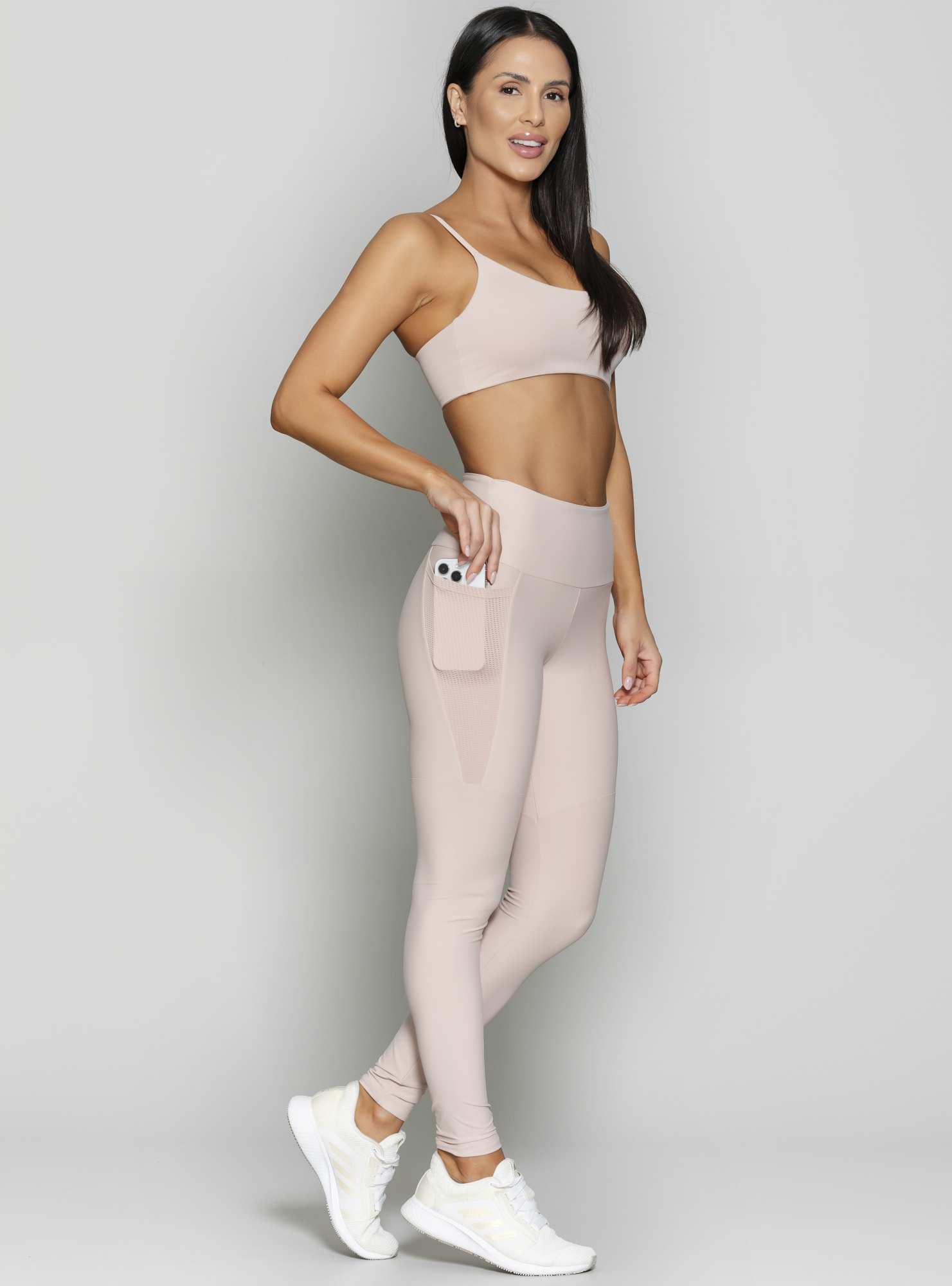 Legging Blocking com Bolsos Bege 09