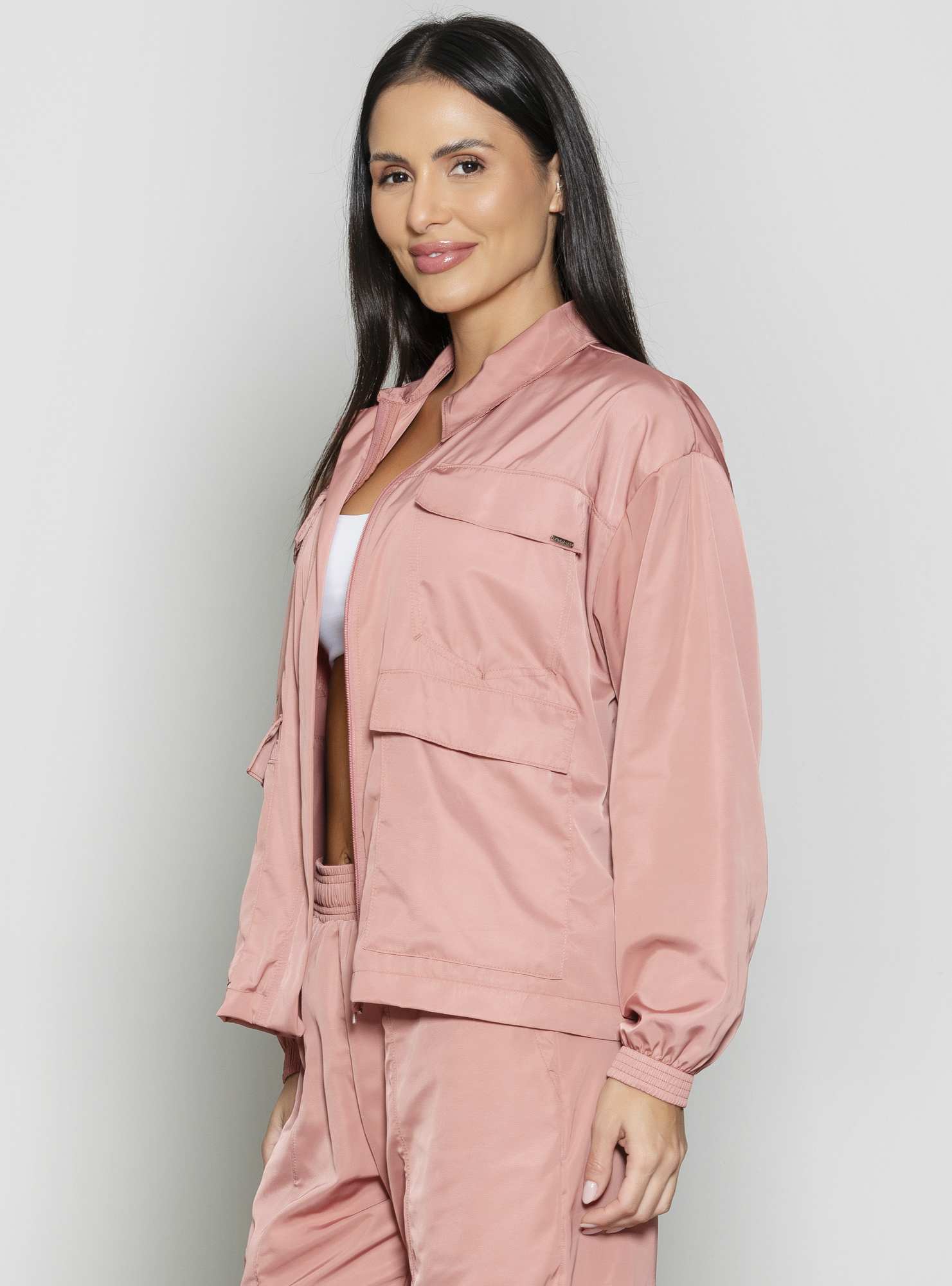 Jaqueta Com Bolsos Utility Rosa 24