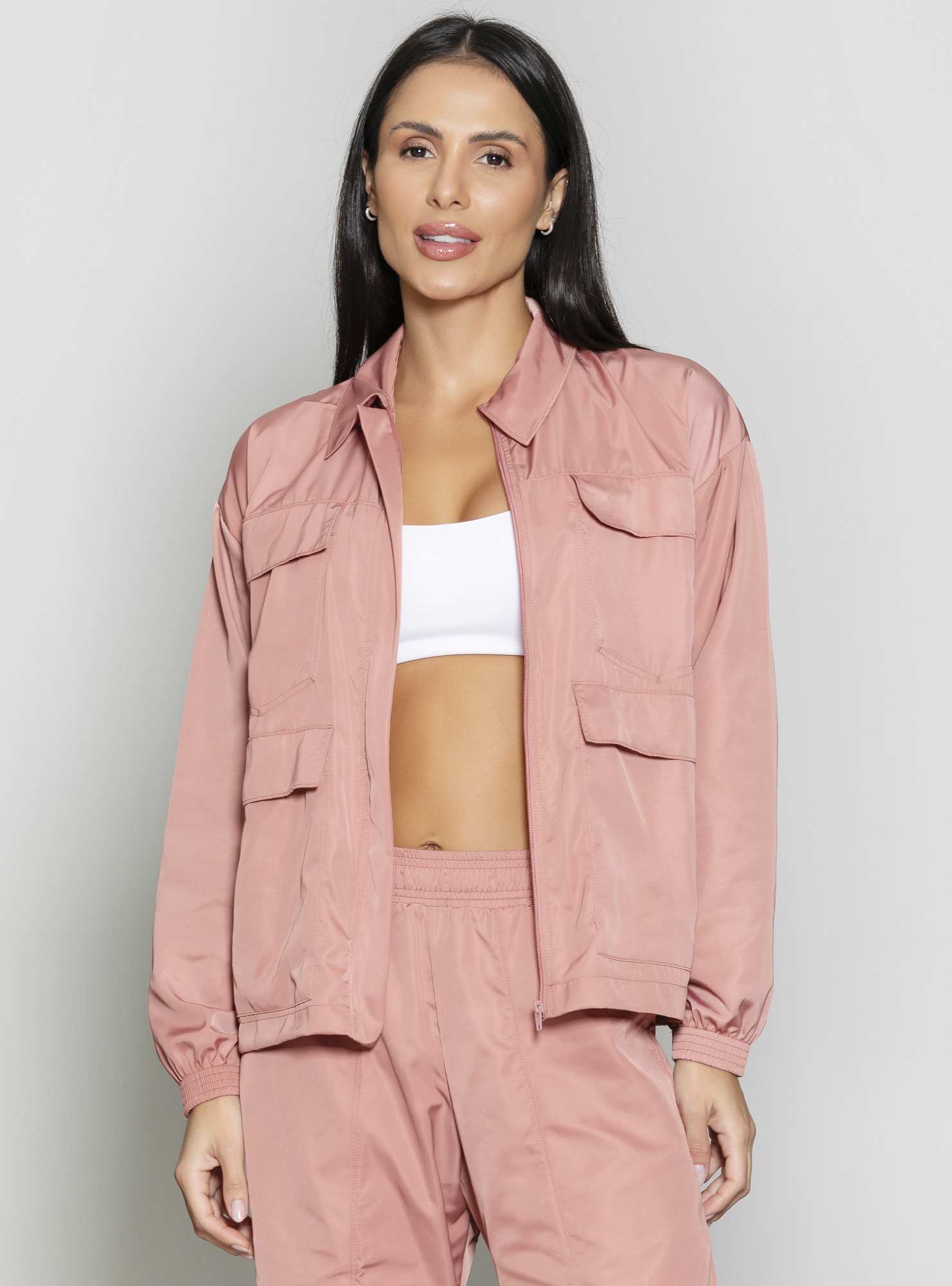 Jaqueta Com Bolsos Utility Rosa 24