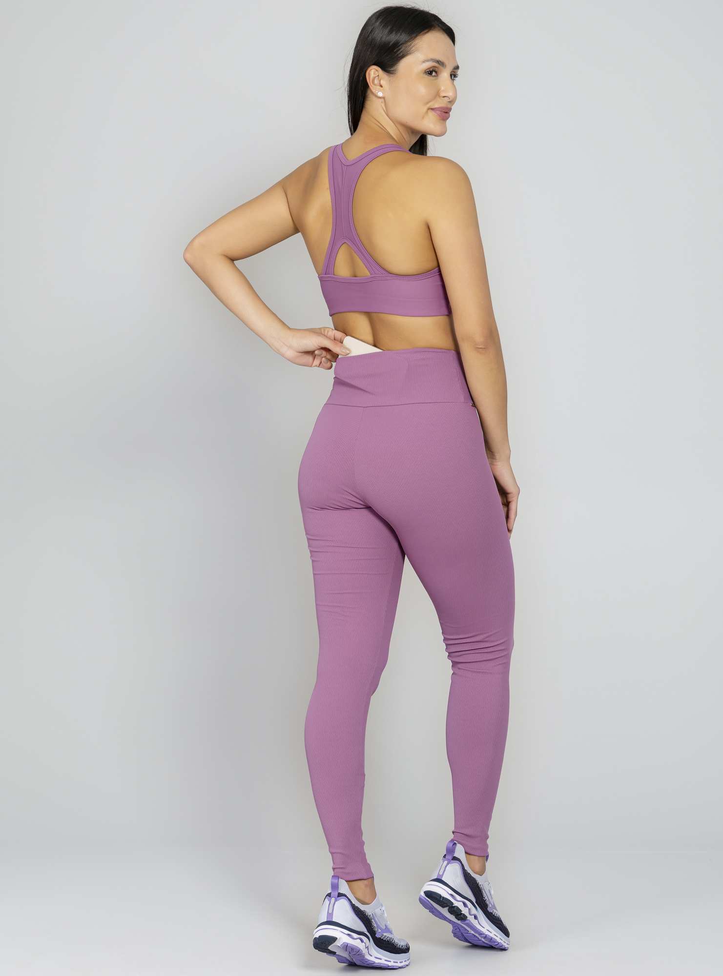 Legging Com Bolso Canelada Roxo 25