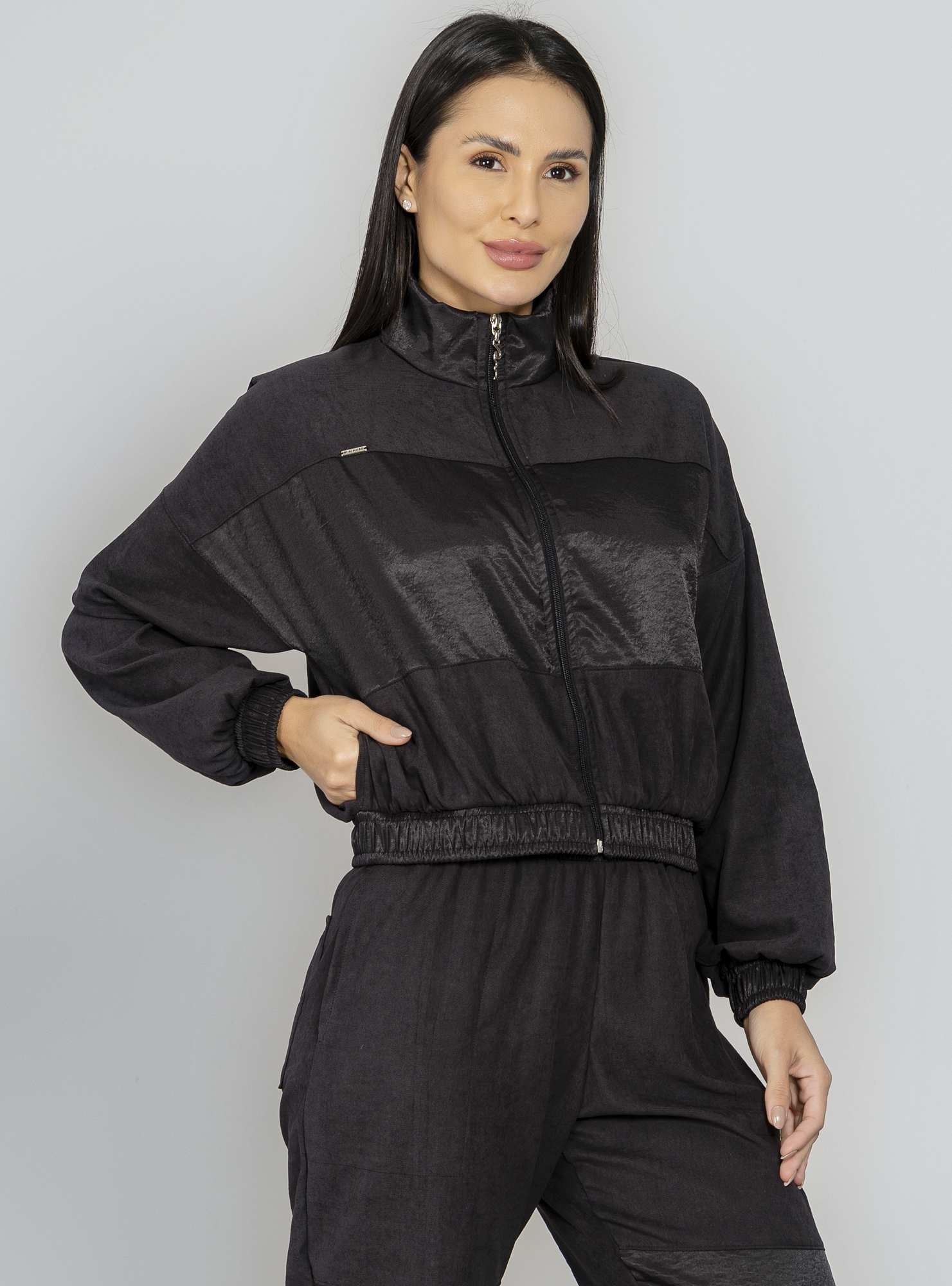 Jaqueta Bomber Relaxed Sporty Preto