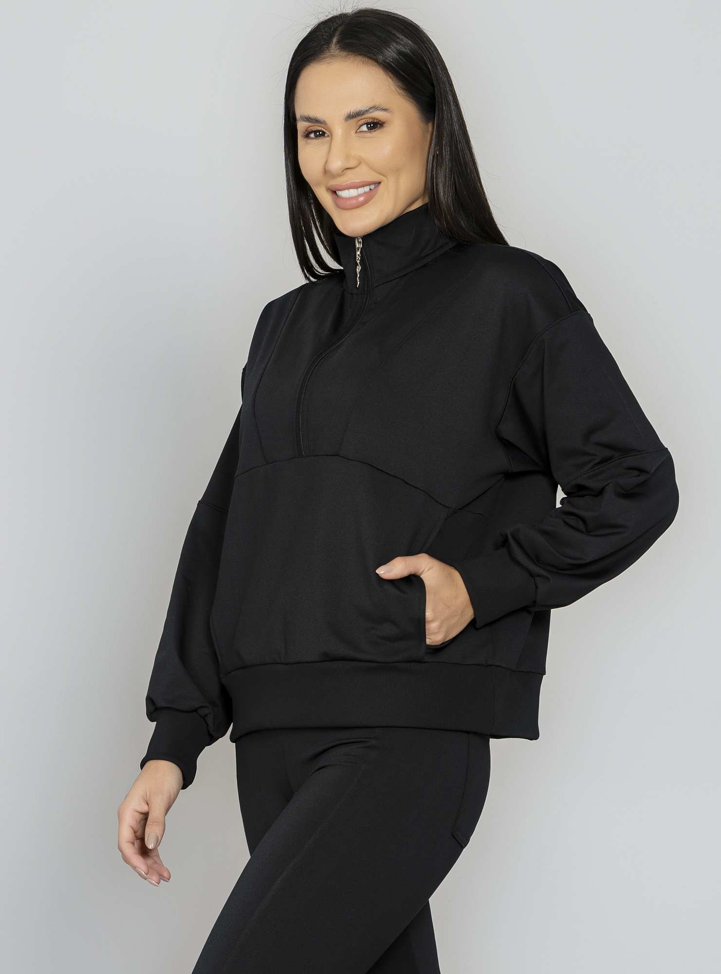 Blusão Térmico Com Zíper Comfy Preto